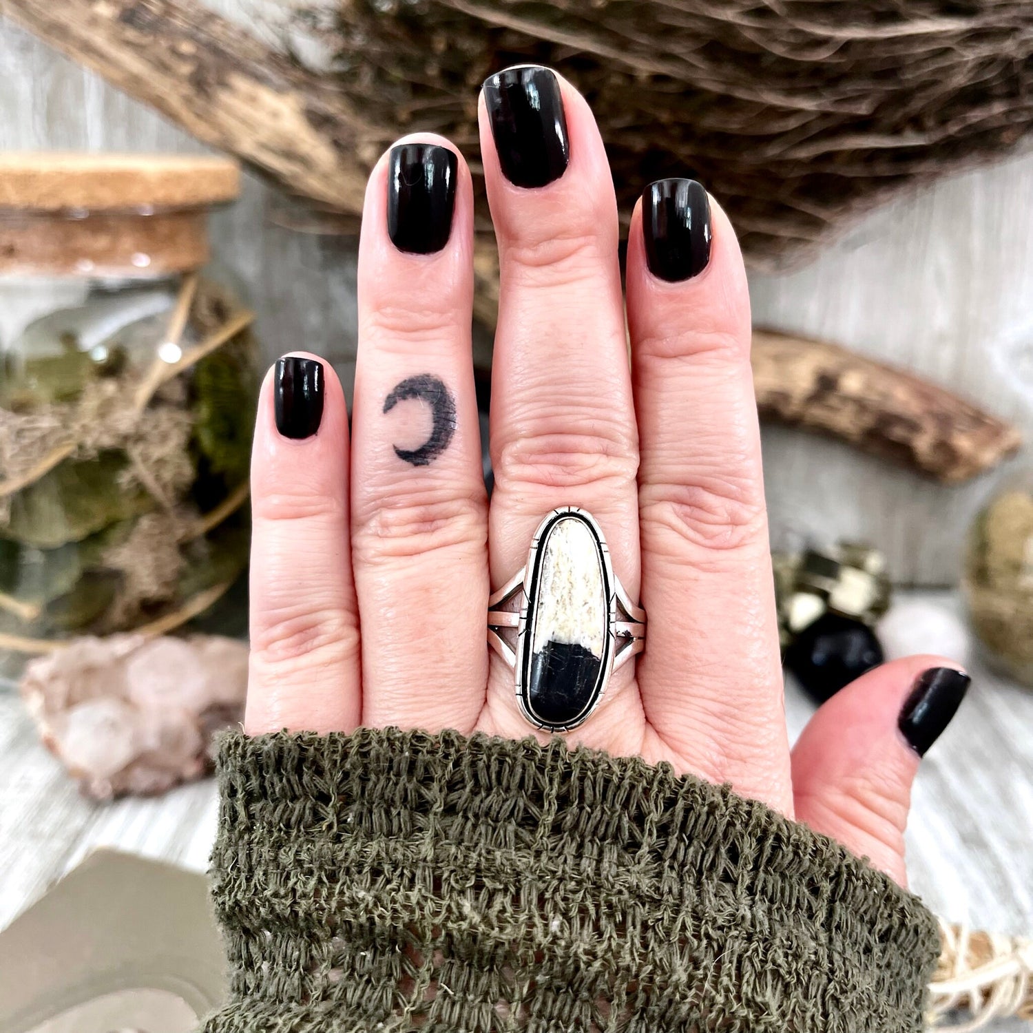 Size 10.5 Stunning White Buffalo Statement Ring Set in Sterling Silver / Curated by FOXLARK Collection