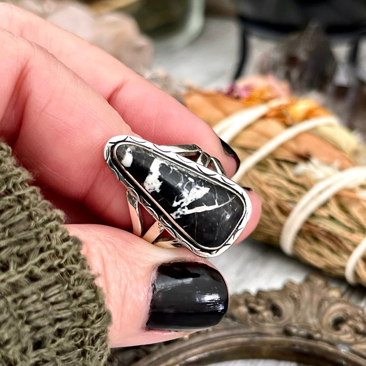 Size 6 Stunning White Buffalo Statement Ring Set in Sterling Silver / Curated by FOXLARK Collection - Foxlark Crystal Jewelry