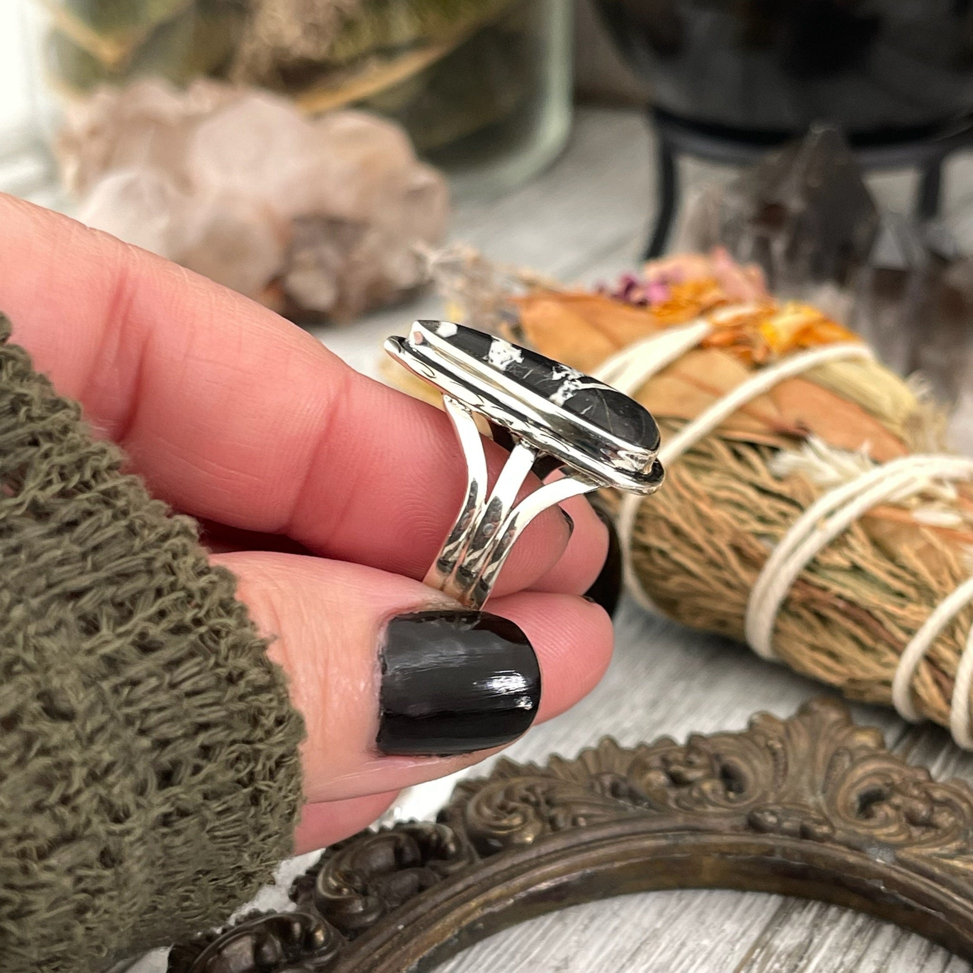Size 6 Stunning White Buffalo Statement Ring Set in Sterling Silver / Curated by FOXLARK Collection - Foxlark Crystal Jewelry