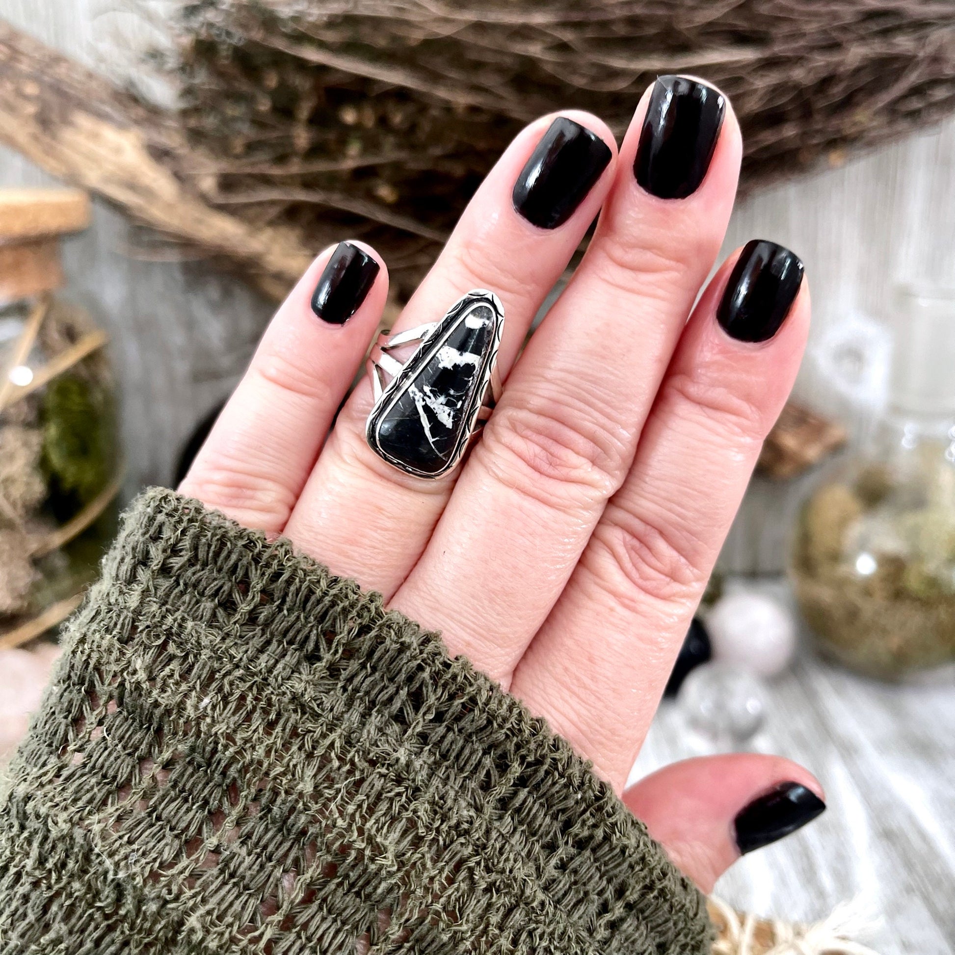 Size 6 Stunning White Buffalo Statement Ring Set in Sterling Silver / Curated by FOXLARK Collection - Foxlark Crystal Jewelry
