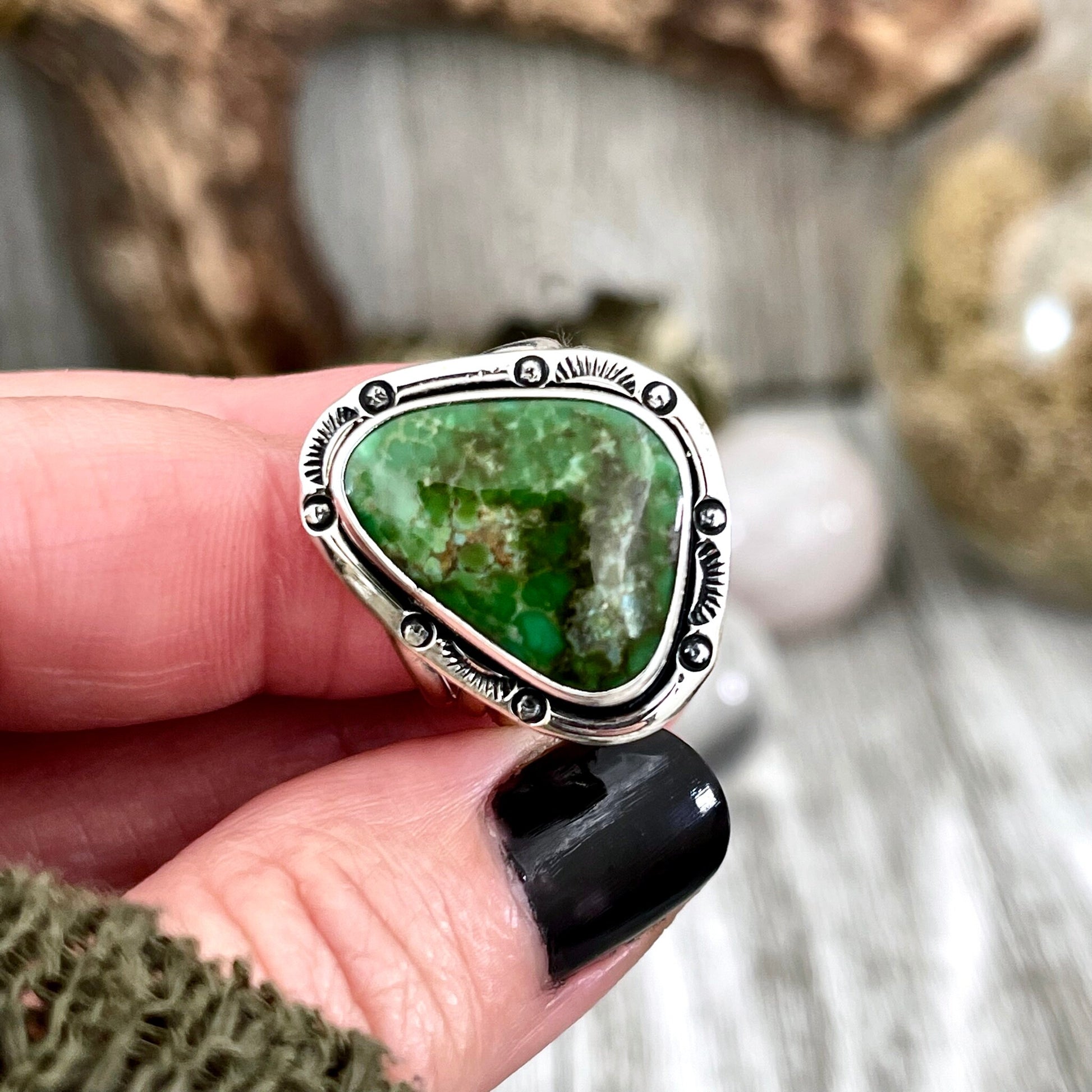 Size 10 Sonora Gold Turquoise Statement Ring Set in Sterling Silver / Curated by FOXLARK Collection - Foxlark Crystal Jewelry