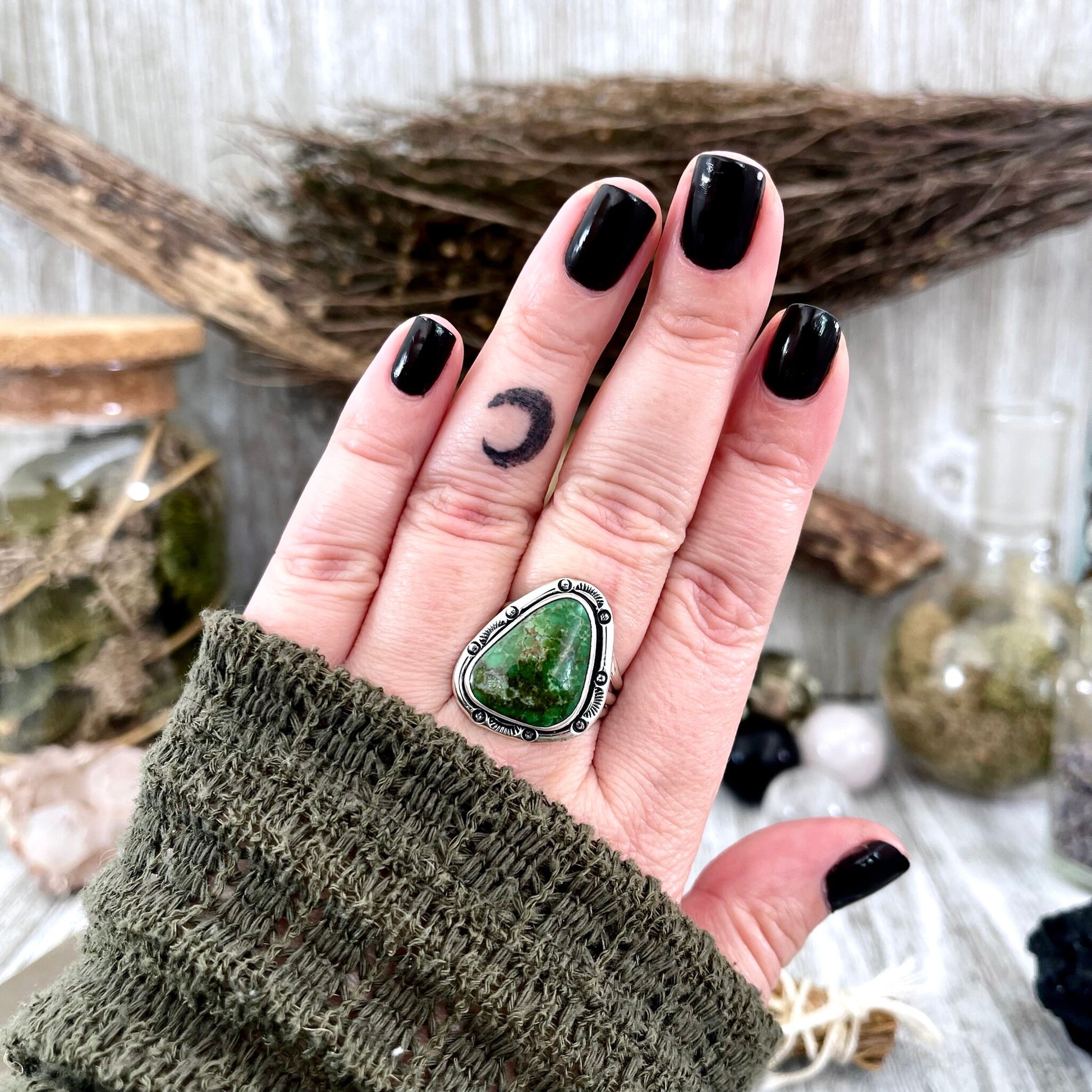 Size 10 Sonora Gold Turquoise Statement Ring Set in Sterling Silver / Curated by FOXLARK Collection - Foxlark Crystal Jewelry