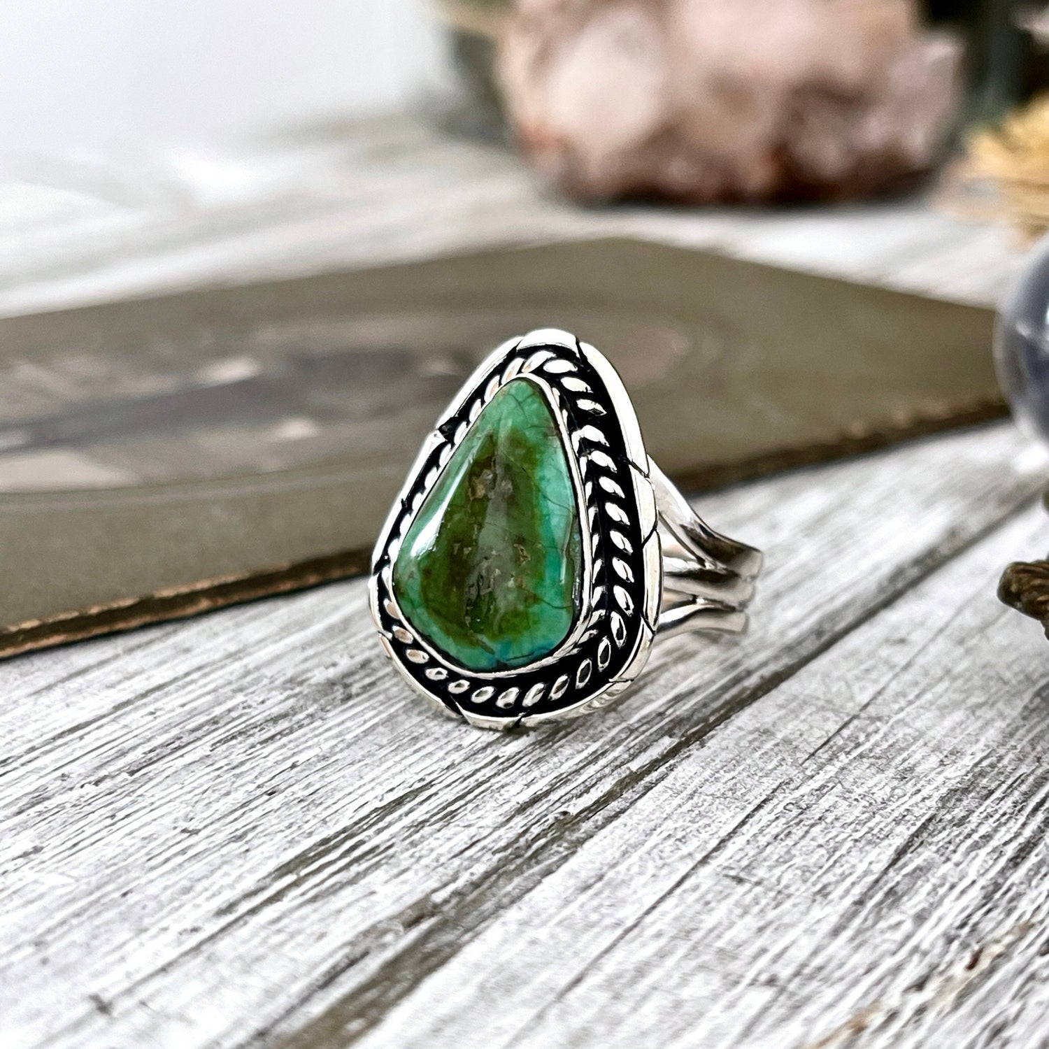Size 9 Sonora Gold Turquoise Statement Ring Set in Sterling Silver / Curated by FOXLARK Collection
