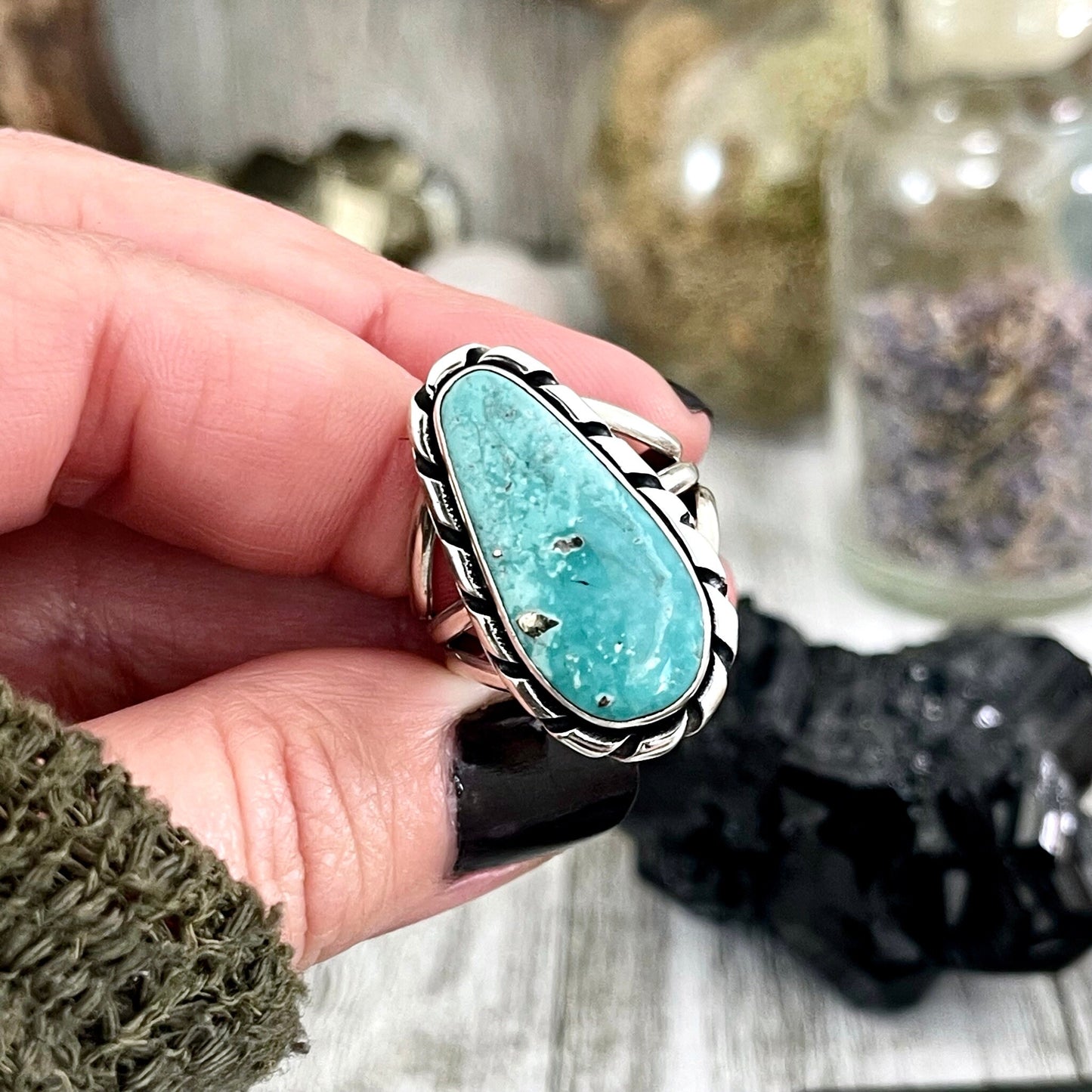 Size 9 Stunning Royston Turquoise Statement Ring Set in Sterling Silver / Curated by FOXLARK Collection