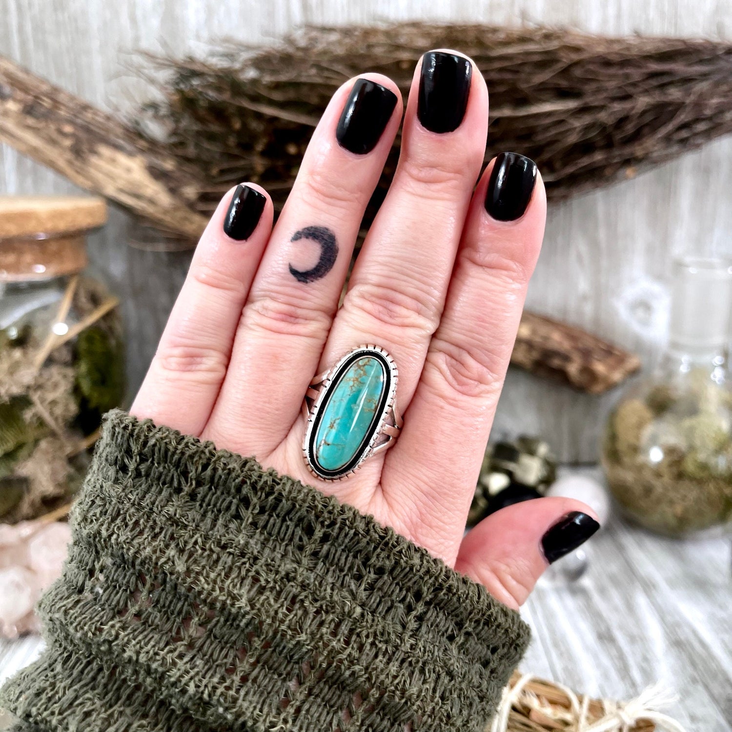 Size 9.5 Kingman Turquoise Statement Ring Set in Thick Sterling Silver / Curated by FOXLARK Collection