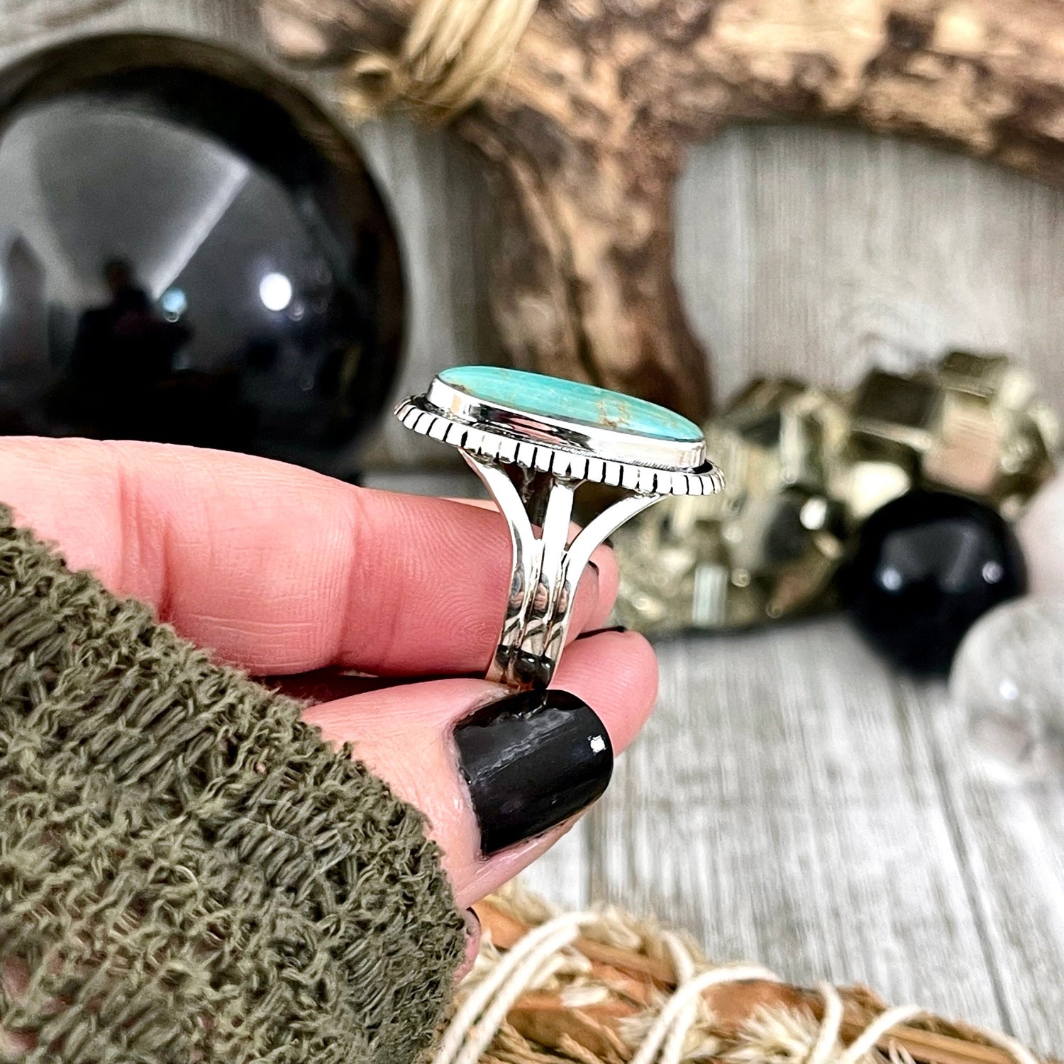 Size 9.5 Kingman Turquoise Statement Ring Set in Thick Sterling Silver / Curated by FOXLARK Collection