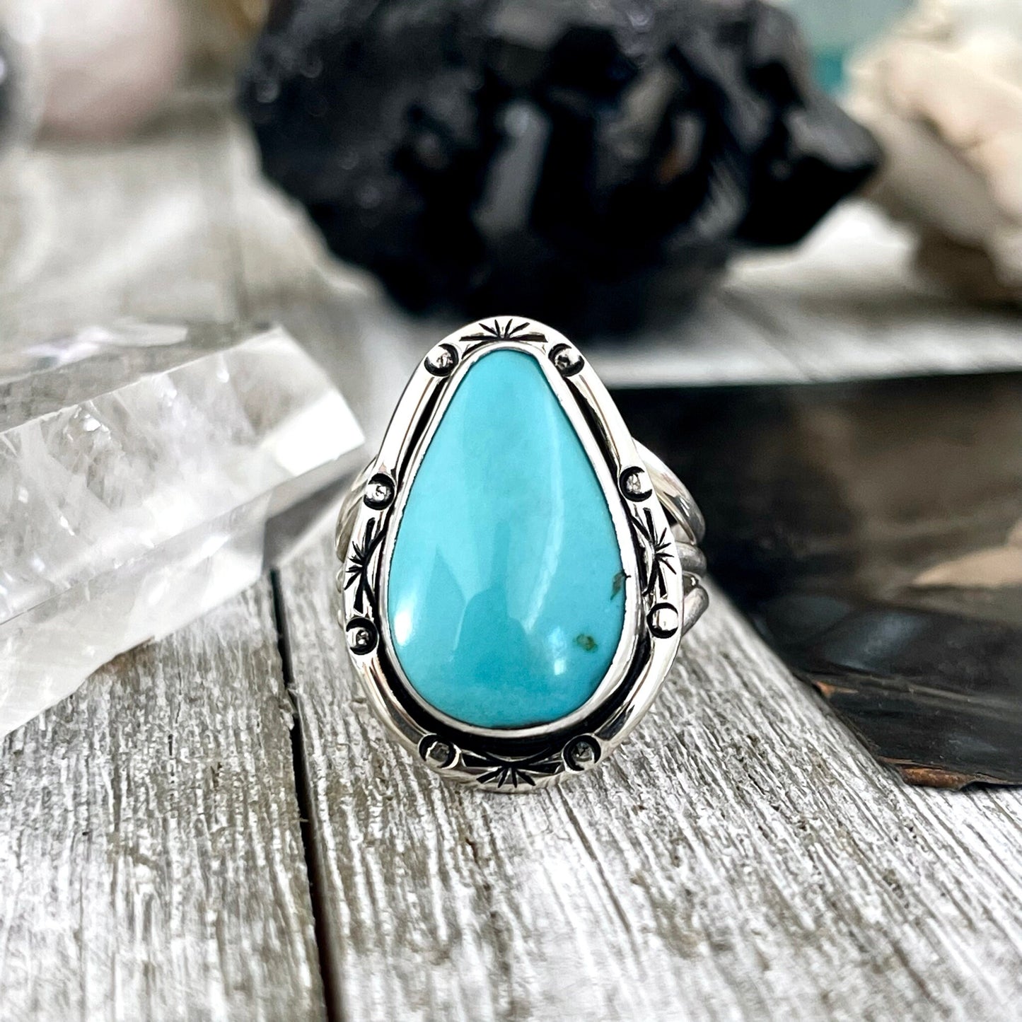 Size 9 Kingman Turquoise Statement Ring Set in Thick Sterling Silver / Curated by FOXLARK Collection