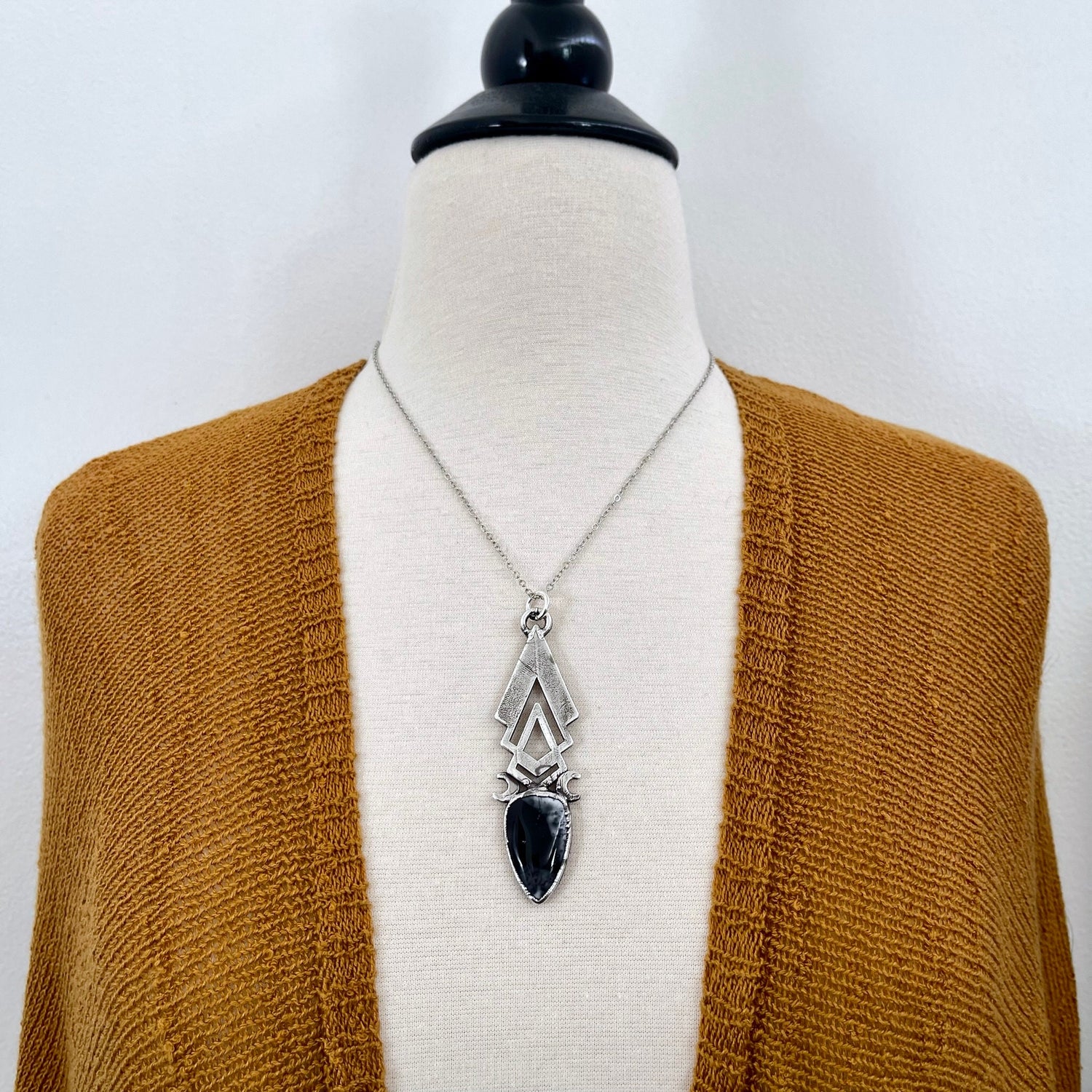 Moss & Moon Collection - Moss Opal Moon Phases Statement Necklace set in Fine Silver / One of a Kind - by Foxlark