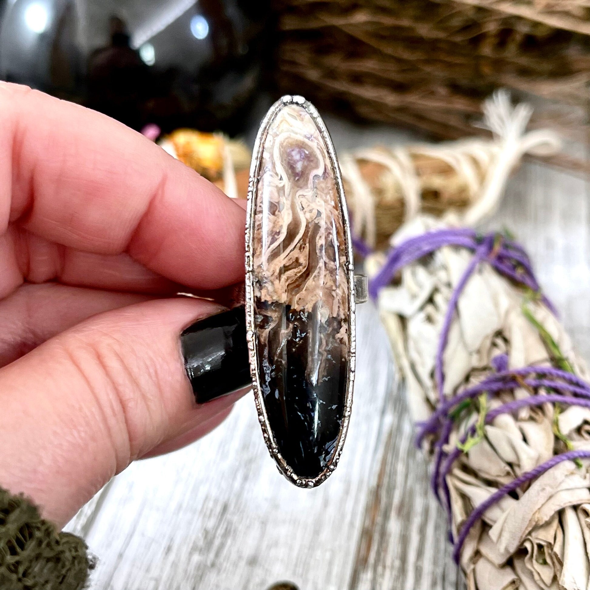 Unique Size 6.5 Large Fossilized Palm Root Statement Ring in Fine Silver / Foxlark Collection - One of a Kind - Foxlark Crystal Jewelry