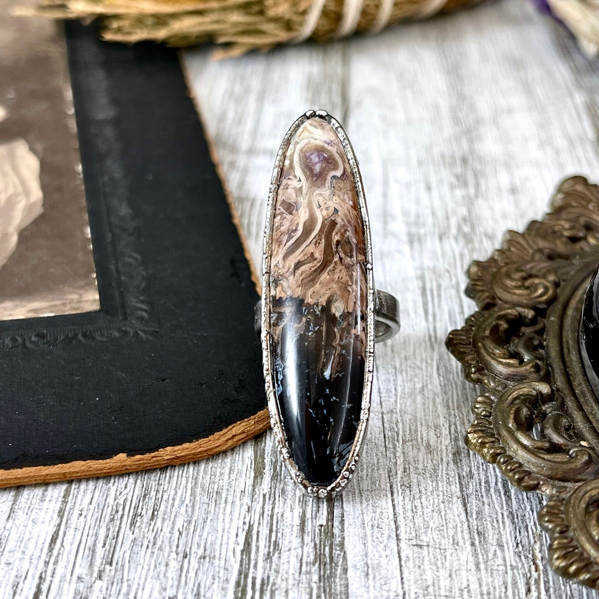 Unique Size 6.5 Large Fossilized Palm Root Statement Ring in Fine Silver / Foxlark Collection - One of a Kind - Foxlark Crystal Jewelry