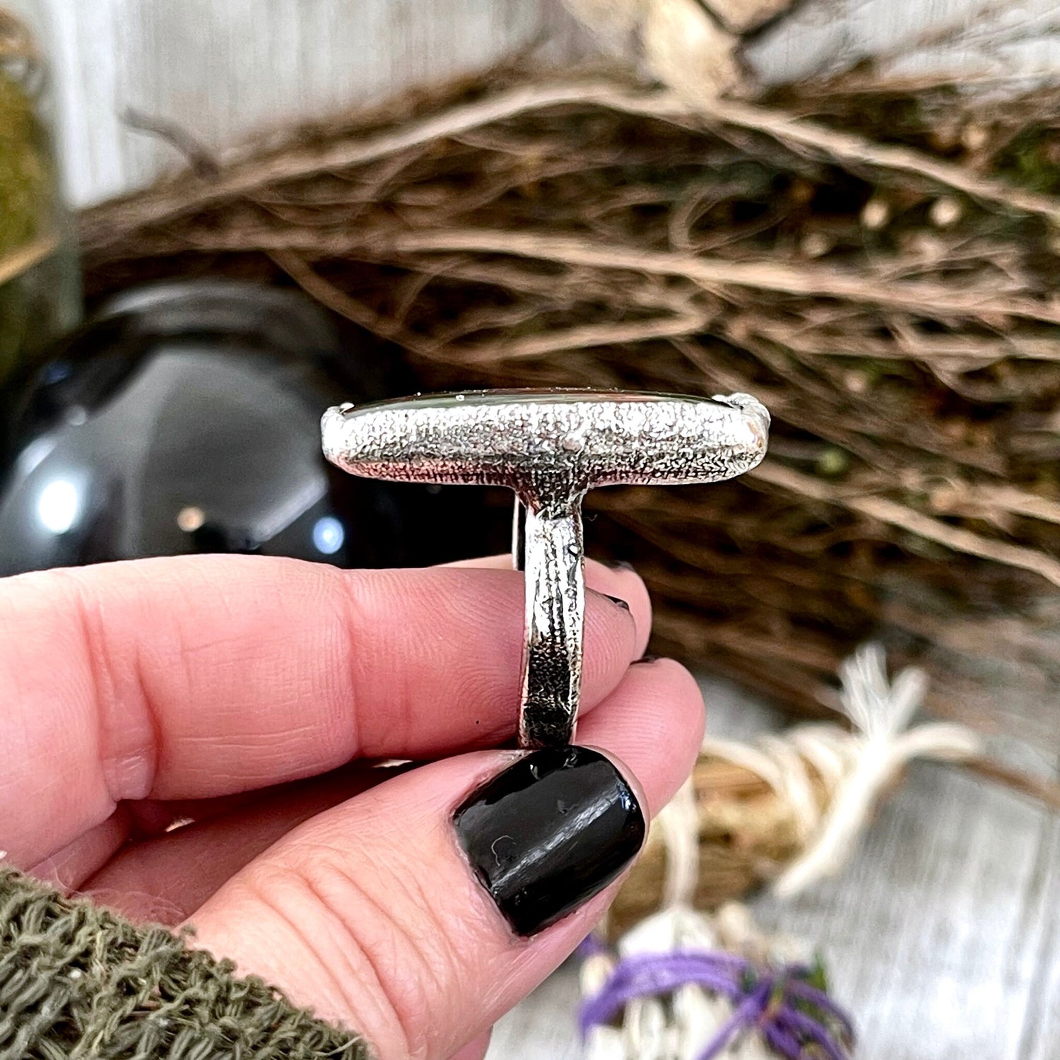 Big Size 11 Natural Bloodstone Statement Ring In Fine Silver / Foxlark Collection - One of a Kind