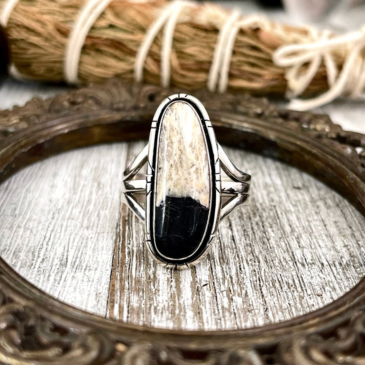 Size 10.5 Stunning White Buffalo Statement Ring Set in Sterling Silver / Curated by FOXLARK Collection