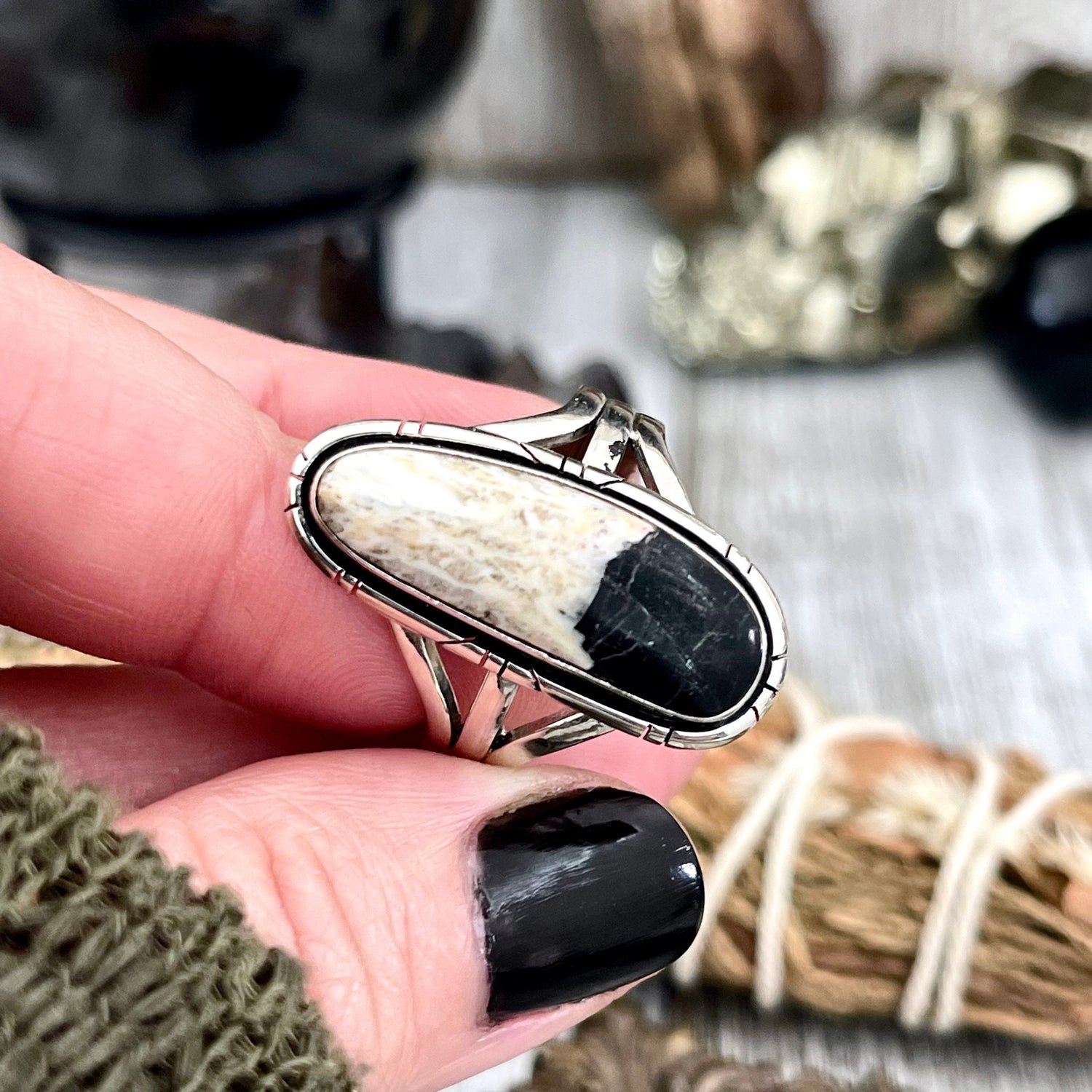 Size 10.5 Stunning White Buffalo Statement Ring Set in Sterling Silver / Curated by FOXLARK Collection