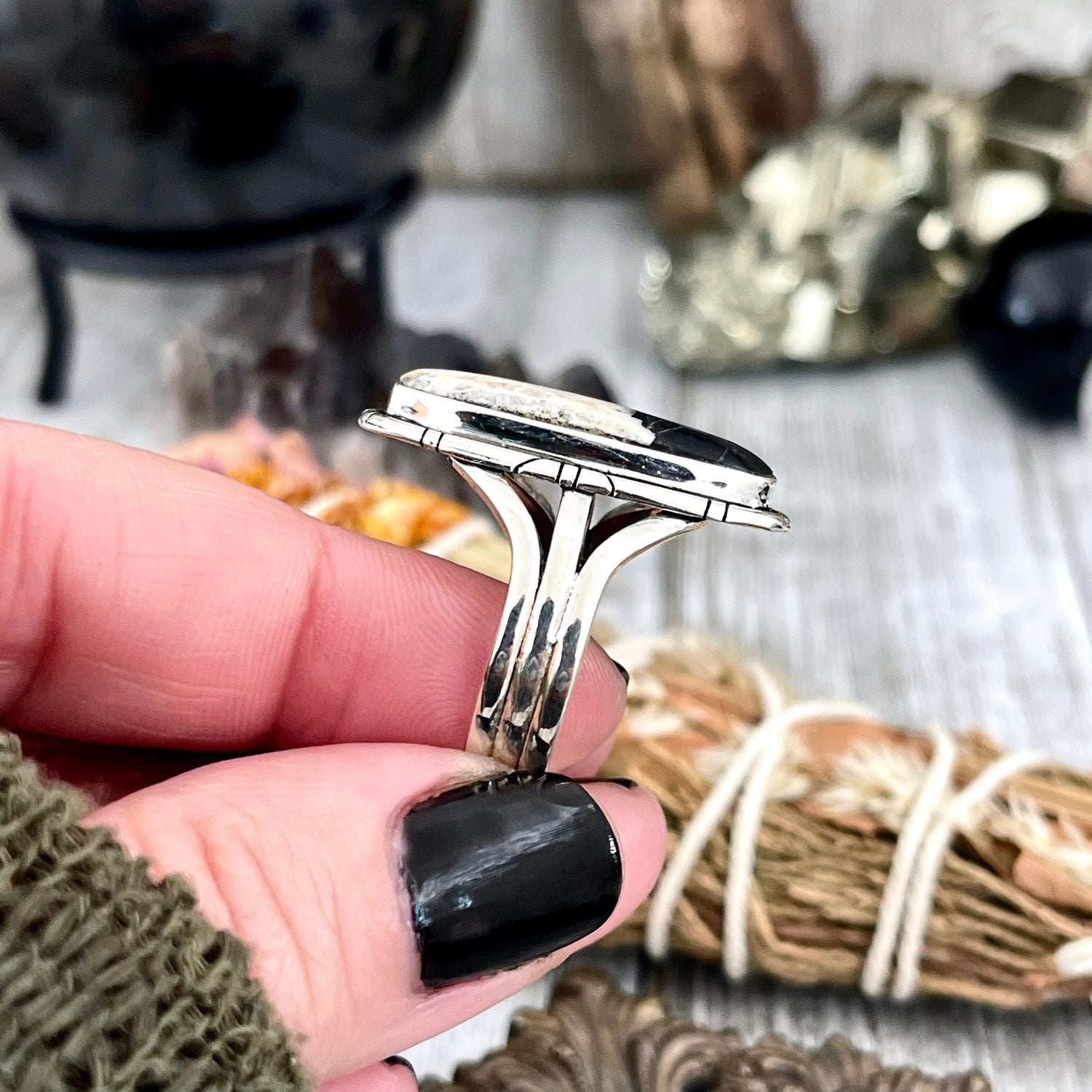 Size 10.5 Stunning White Buffalo Statement Ring Set in Sterling Silver / Curated by FOXLARK Collection
