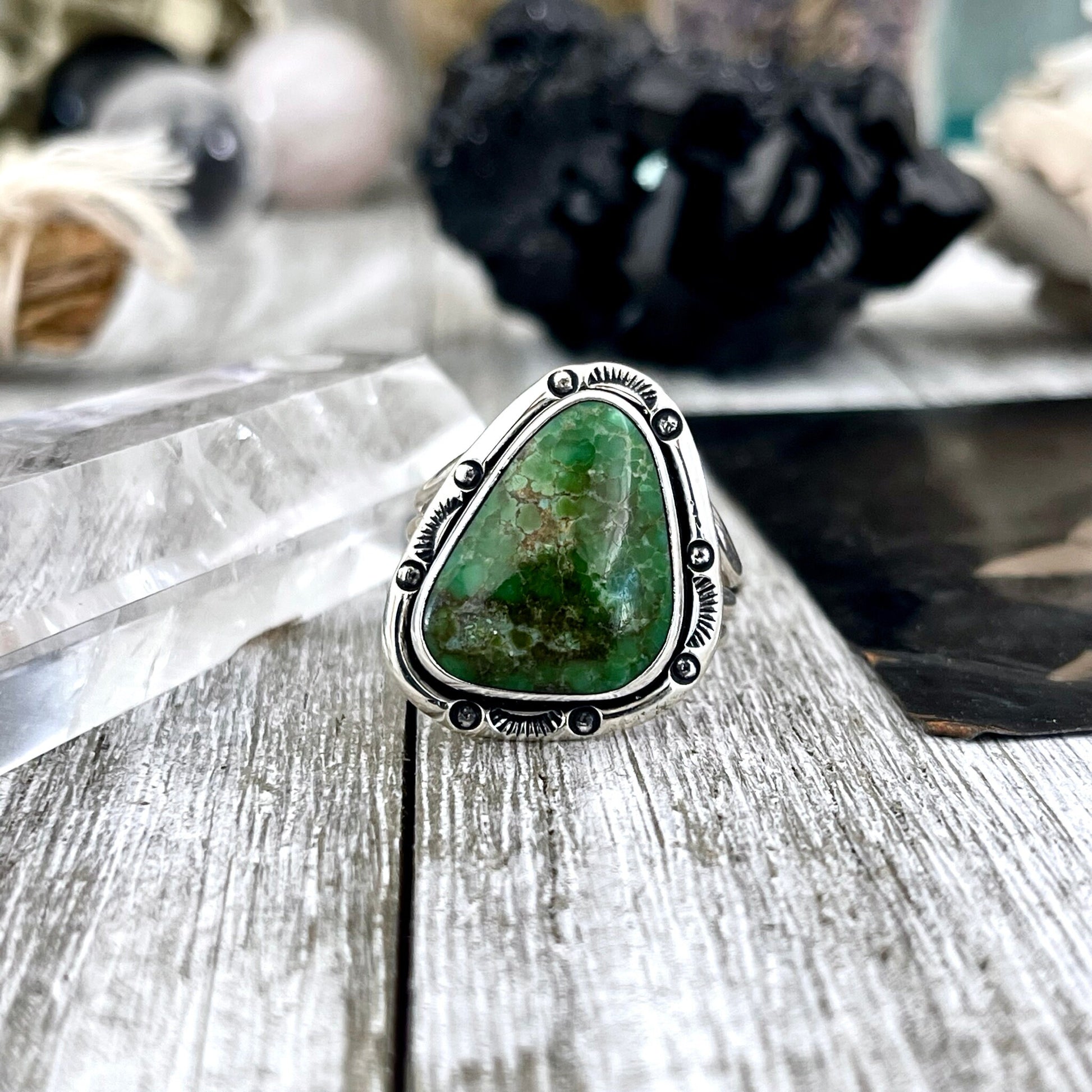 Size 10 Sonora Gold Turquoise Statement Ring Set in Sterling Silver / Curated by FOXLARK Collection - Foxlark Crystal Jewelry