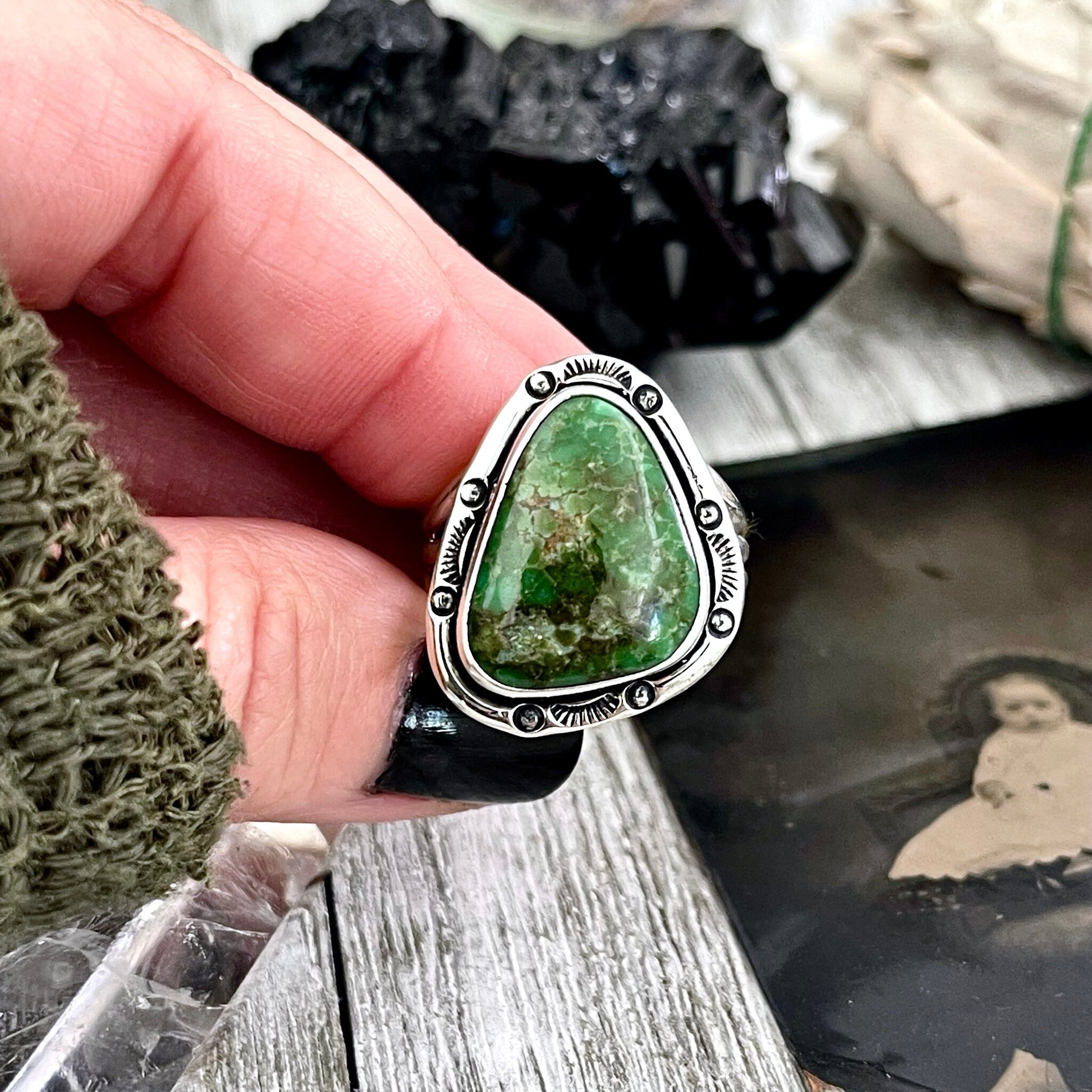 Size 10 Sonora Gold Turquoise Statement Ring Set in Sterling Silver / Curated by FOXLARK Collection - Foxlark Crystal Jewelry