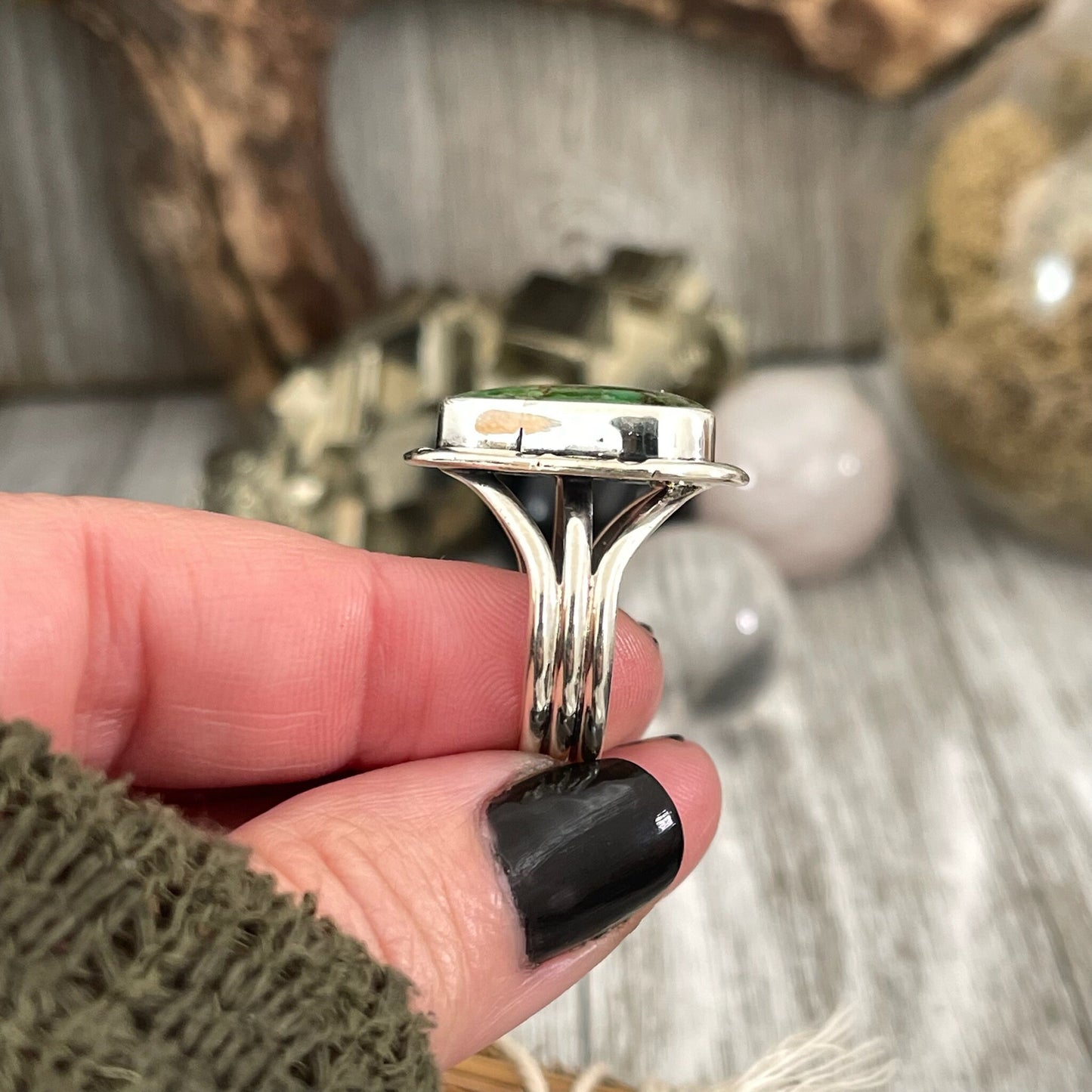 Size 10 Sonora Gold Turquoise Statement Ring Set in Sterling Silver / Curated by FOXLARK Collection - Foxlark Crystal Jewelry