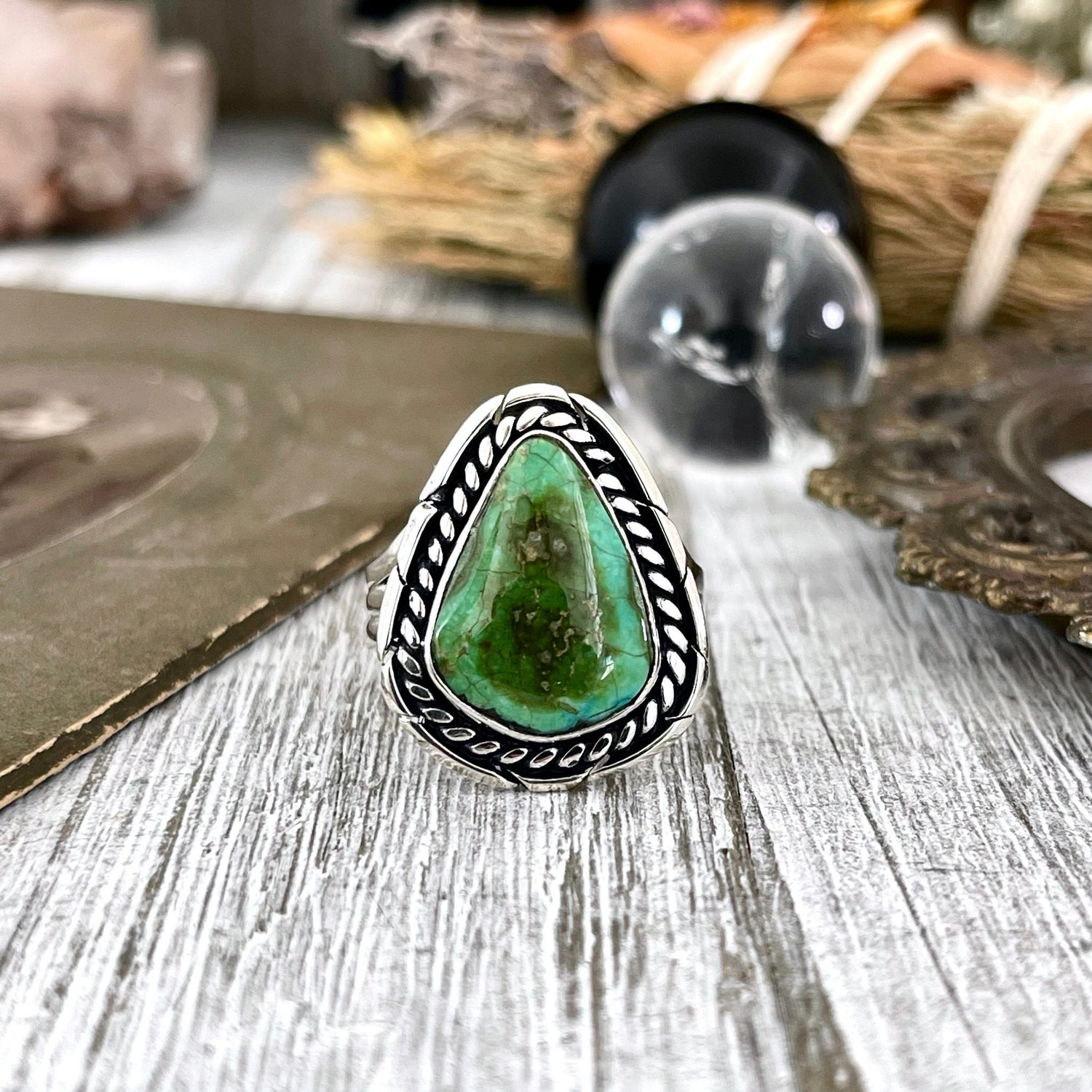 Size 9 Sonora Gold Turquoise Statement Ring Set in Sterling Silver / Curated by FOXLARK Collection