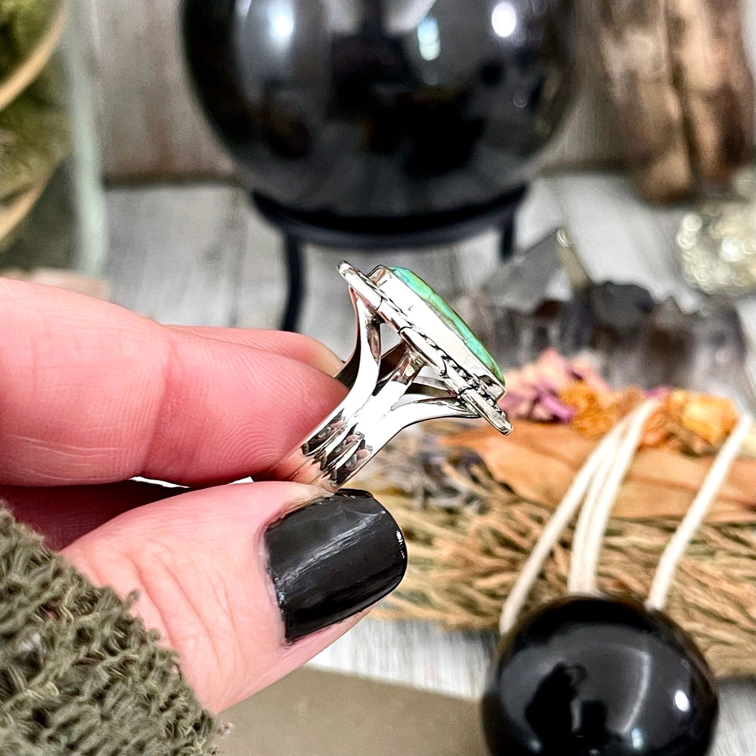 Size 9 Sonora Gold Turquoise Statement Ring Set in Sterling Silver / Curated by FOXLARK Collection