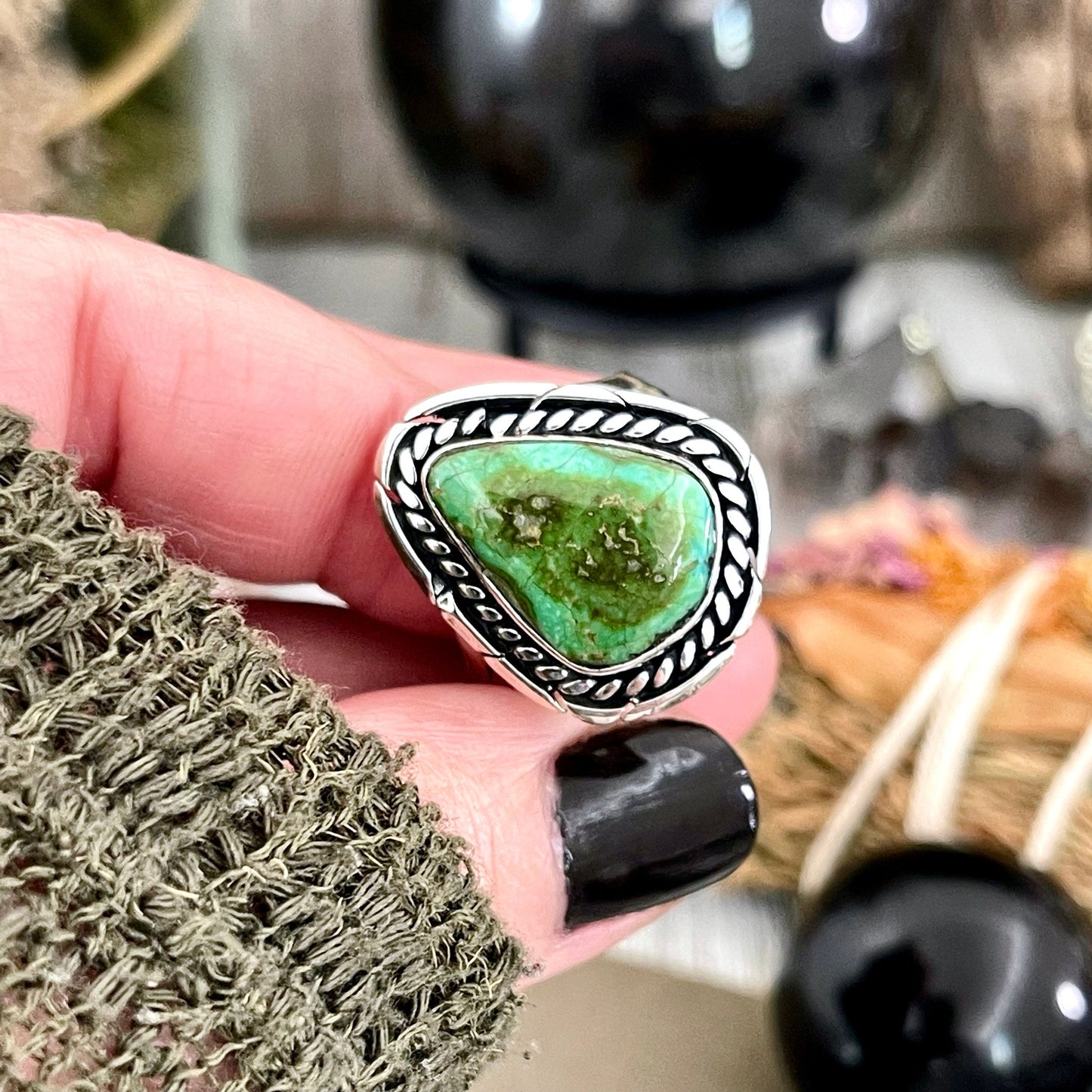 Size 9 Sonora Gold Turquoise Statement Ring Set in Sterling Silver / Curated by FOXLARK Collection