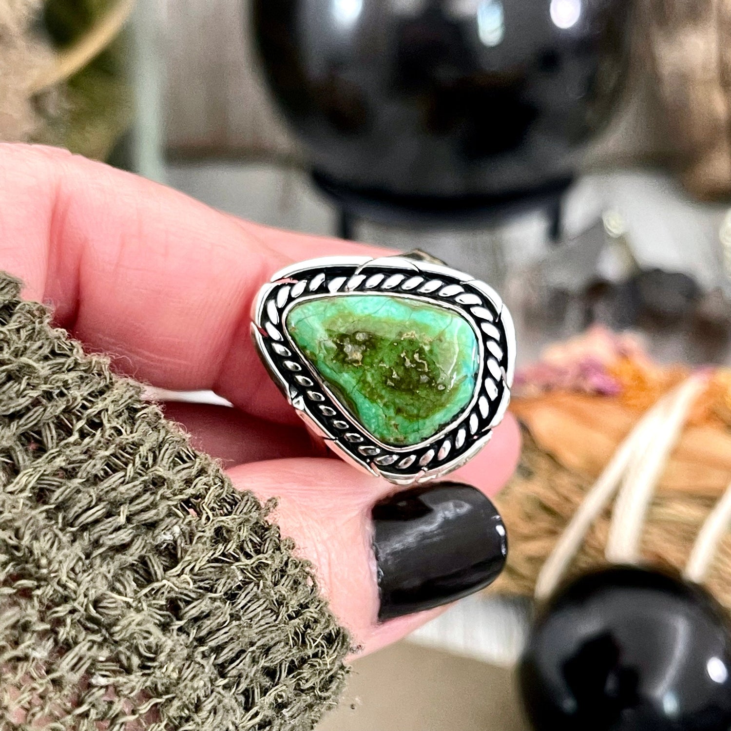Size 9 Sonora Gold Turquoise Statement Ring Set in Sterling Silver / Curated by FOXLARK Collection