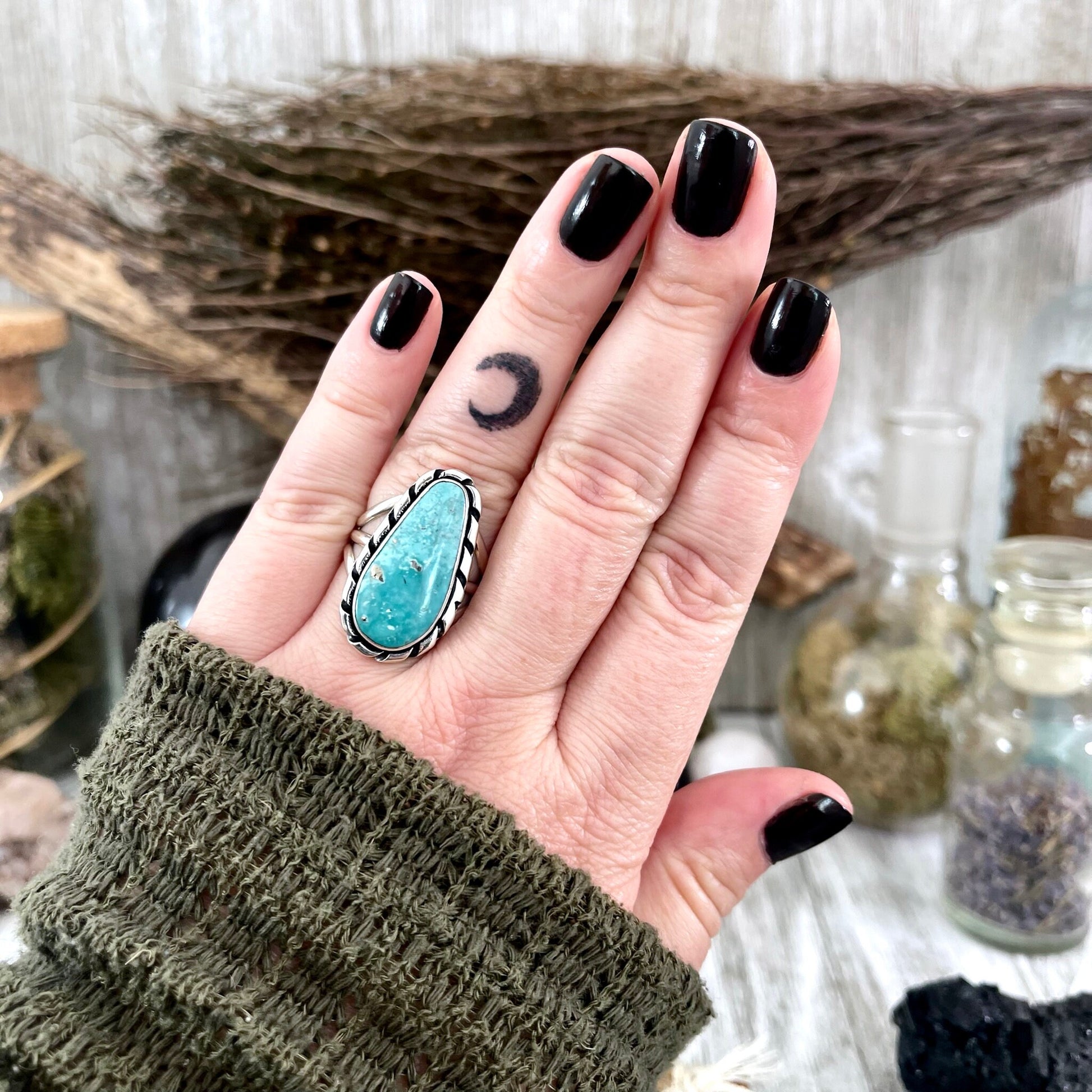Bohemian Ring, boho jewelry, boho ring, Boulder Turquoise, crystal ring, CURATED- RINGS, Etsy ID: 1405479206, Festival Jewelry, Gift for Woman, gypsy ring, Jewelry, Large Crystal, Rings, Statement Rings, Sterling Silver, Sterling Silver Ring, Turquoise, T