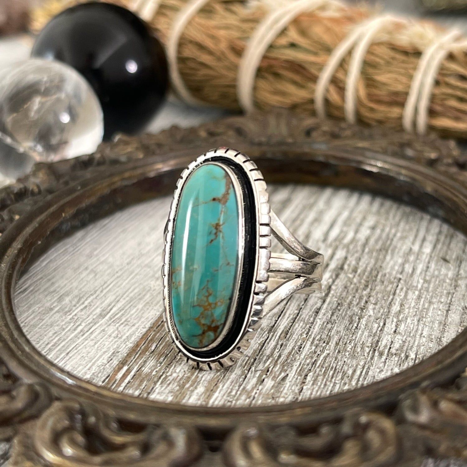 Size 9.5 Kingman Turquoise Statement Ring Set in Thick Sterling Silver / Curated by FOXLARK Collection