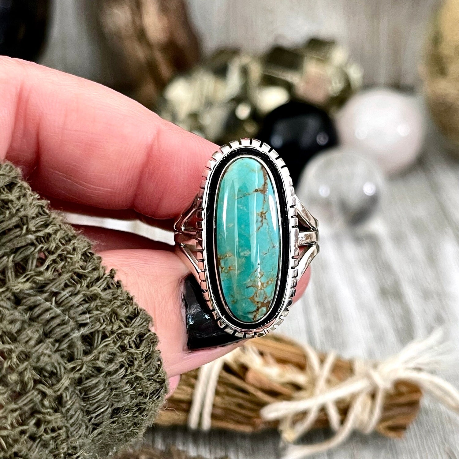Size 9.5 Kingman Turquoise Statement Ring Set in Thick Sterling Silver / Curated by FOXLARK Collection