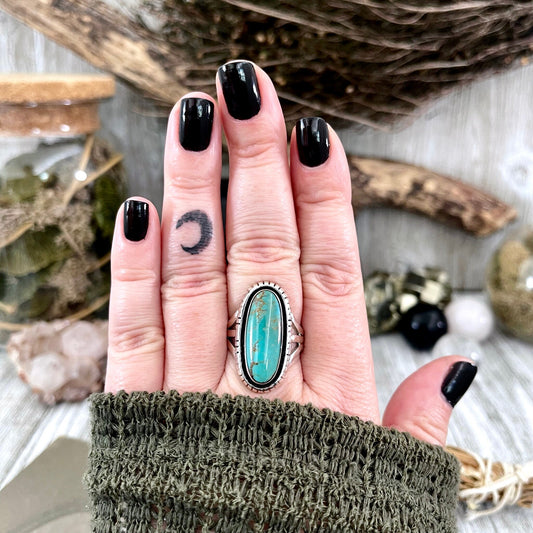 Size 9.5 Kingman Turquoise Statement Ring Set in Thick Sterling Silver / Curated by FOXLARK Collection