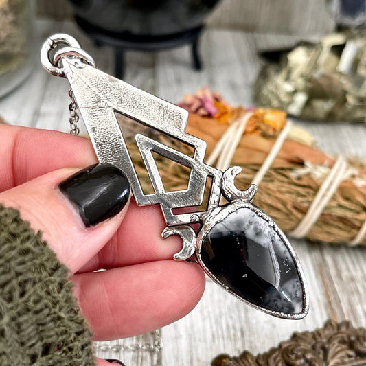 Moss & Moon Collection - Moss Opal Moon Phases Statement Necklace set in Fine Silver / One of a Kind - by Foxlark