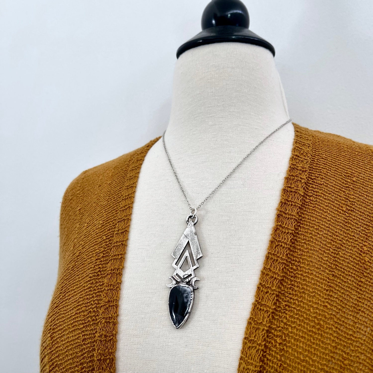 Moss & Moon Collection - Moss Opal Moon Phases Statement Necklace set in Fine Silver / One of a Kind - by Foxlark