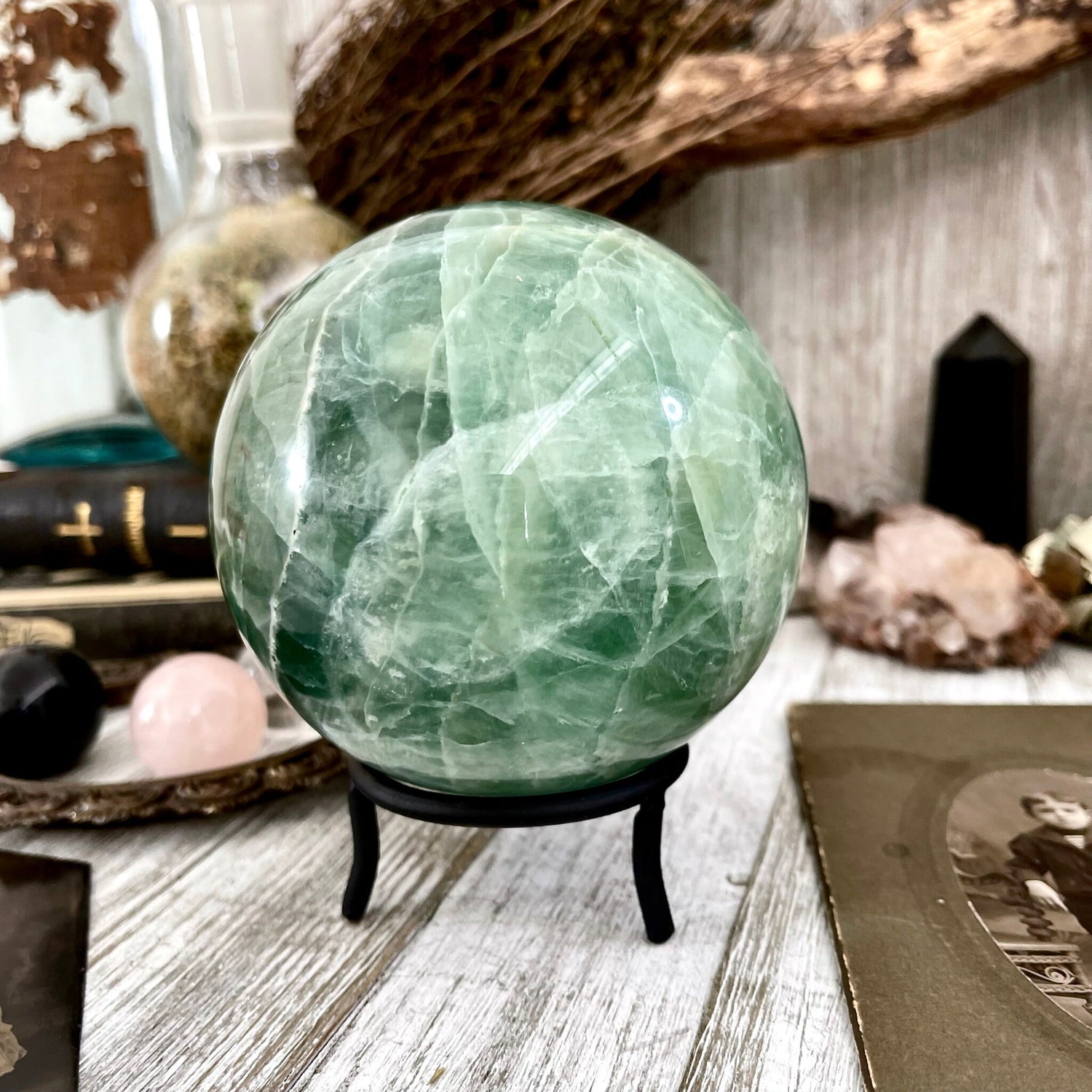 Large Green Fluorite Crystal Ball / FoxlarkCrystals