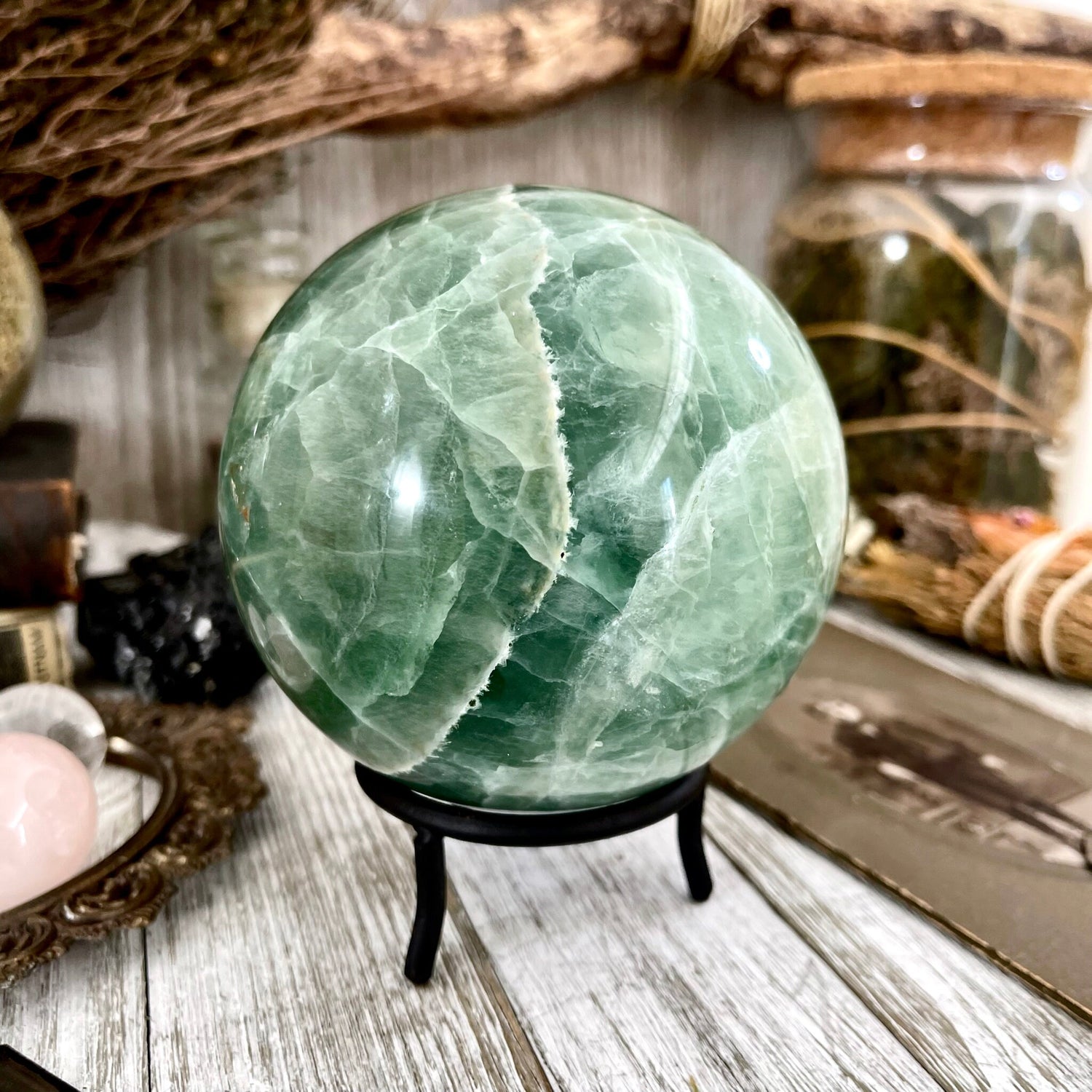Large Green Fluorite Crystal Ball / FoxlarkCrystals