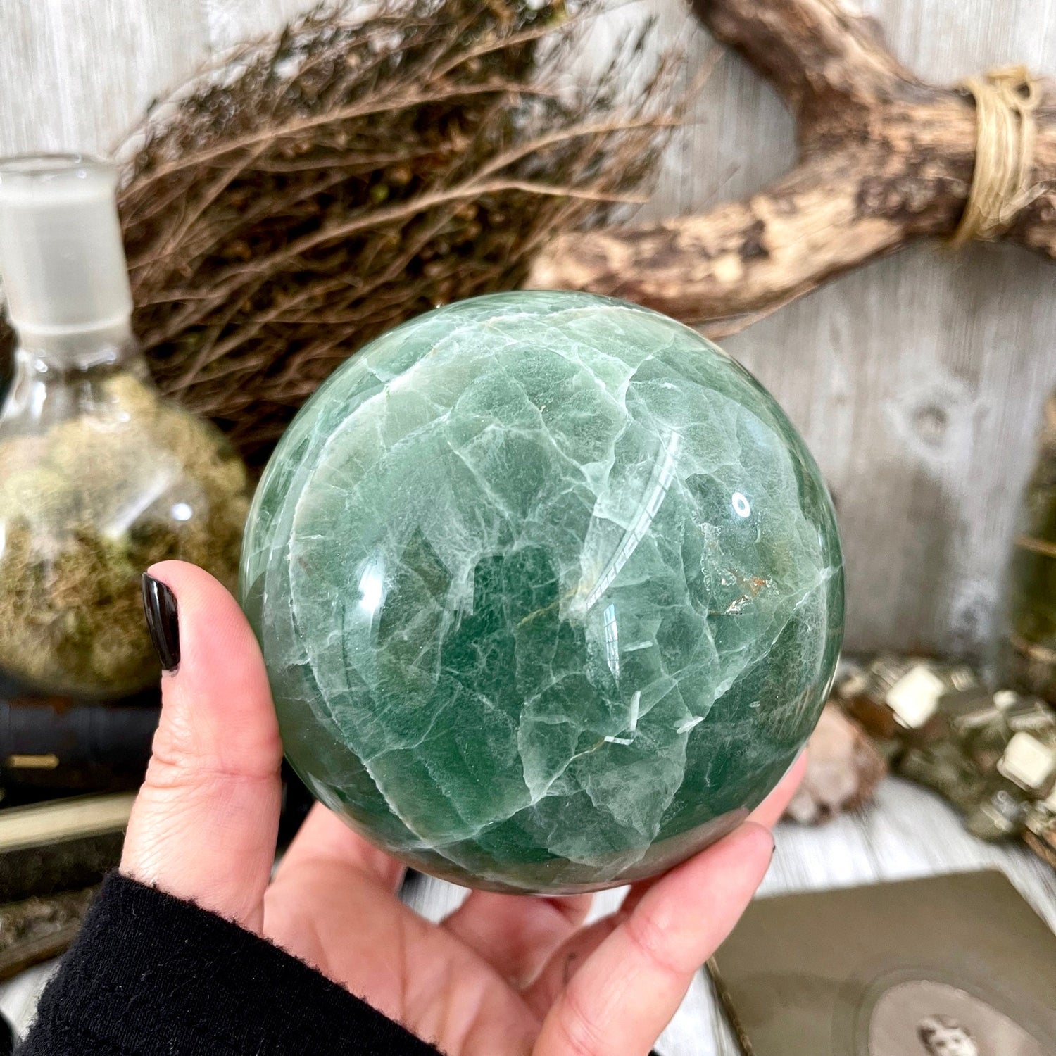 Large Green Fluorite Crystal Ball / FoxlarkCrystals