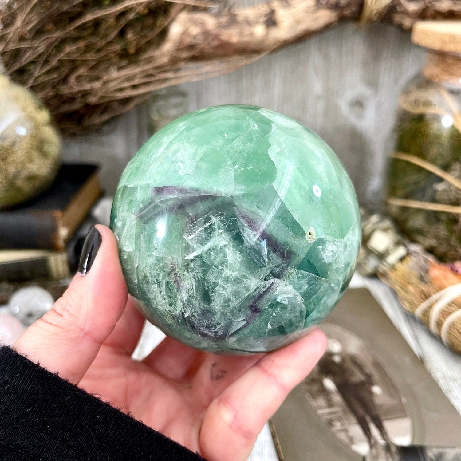 Large Green Fluorite Crystal Ball / FoxlarkCrystals