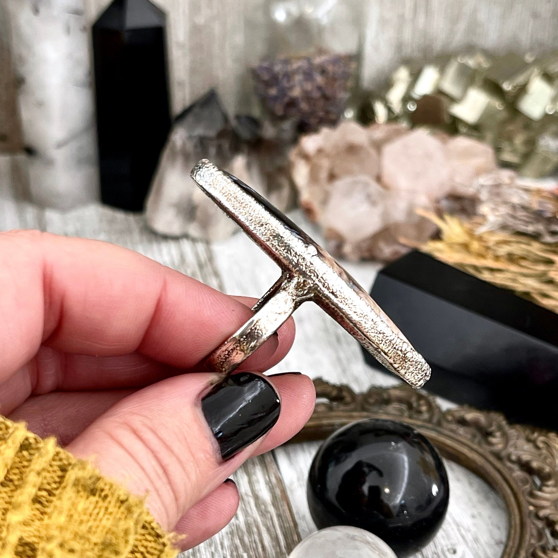 Unique Size 7.5 Large Fossilized Palm Root Statement Ring in Fine Silver / Foxlark Collection - One of a Kind - Foxlark Crystal Jewelry