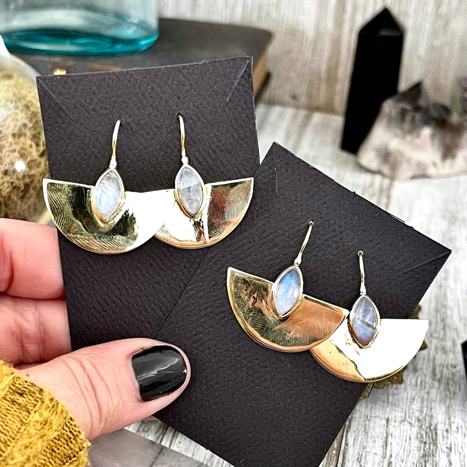 Brass Decorated Labradorite Detail Earrings