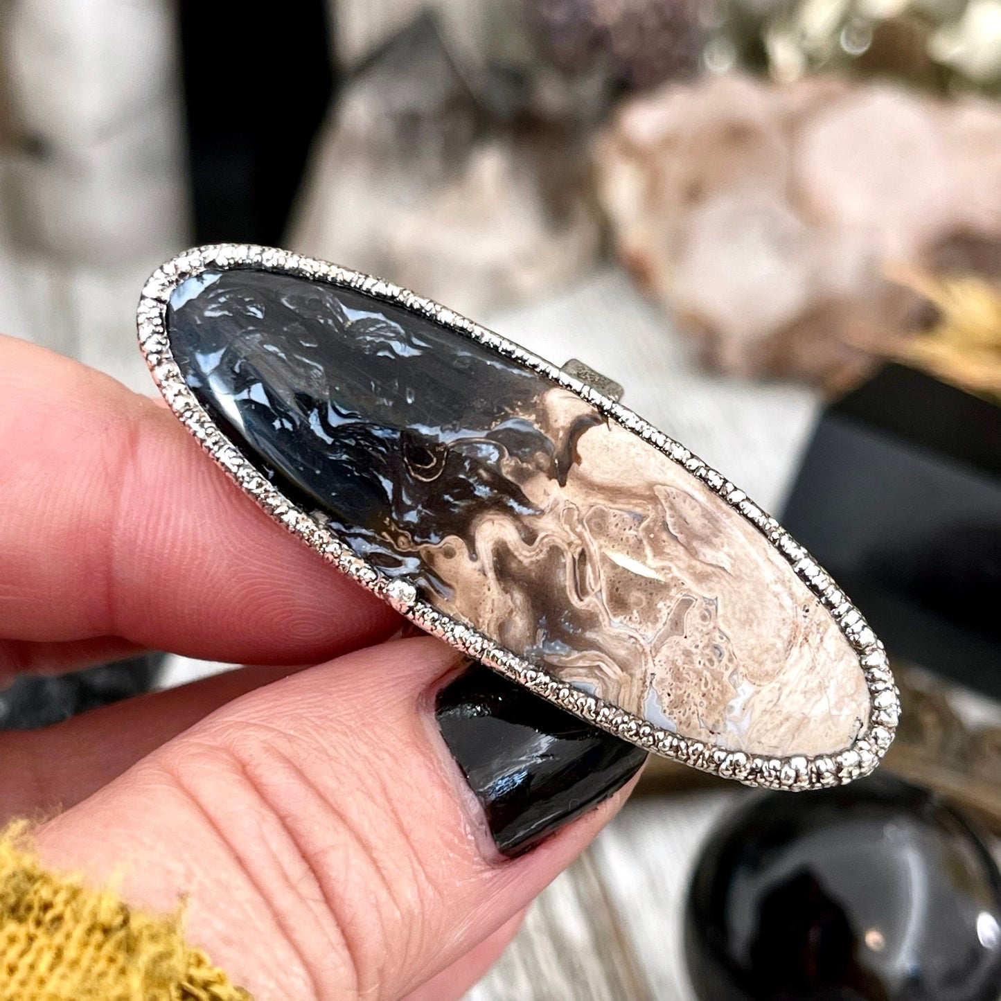 Unique Size 7.5 Large Fossilized Palm Root Statement Ring in Fine Silver / Foxlark Collection - One of a Kind - Foxlark Crystal Jewelry