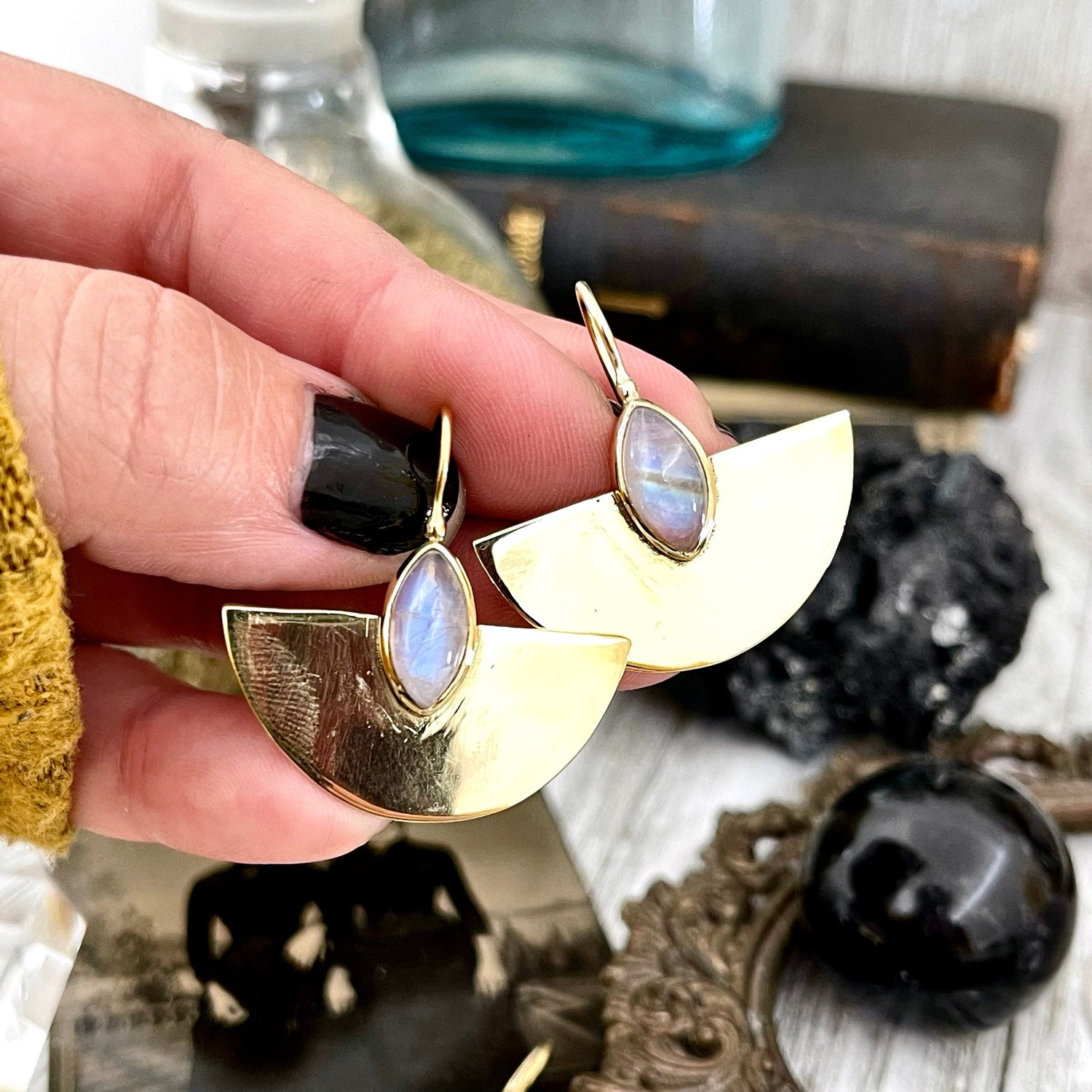 Brass Decorated Labradorite Detail Earrings