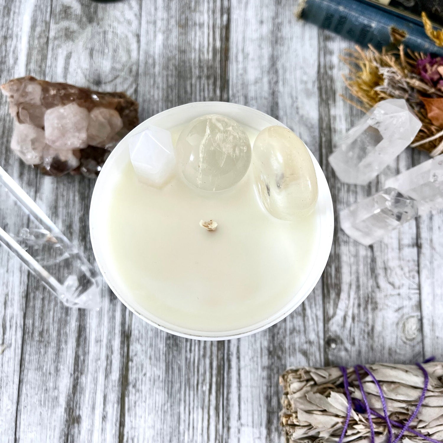 Lemon Verbena Candle with Clear Quartz - Moss & Moon Apothecary Crystal Infused Luxury Soy Candle