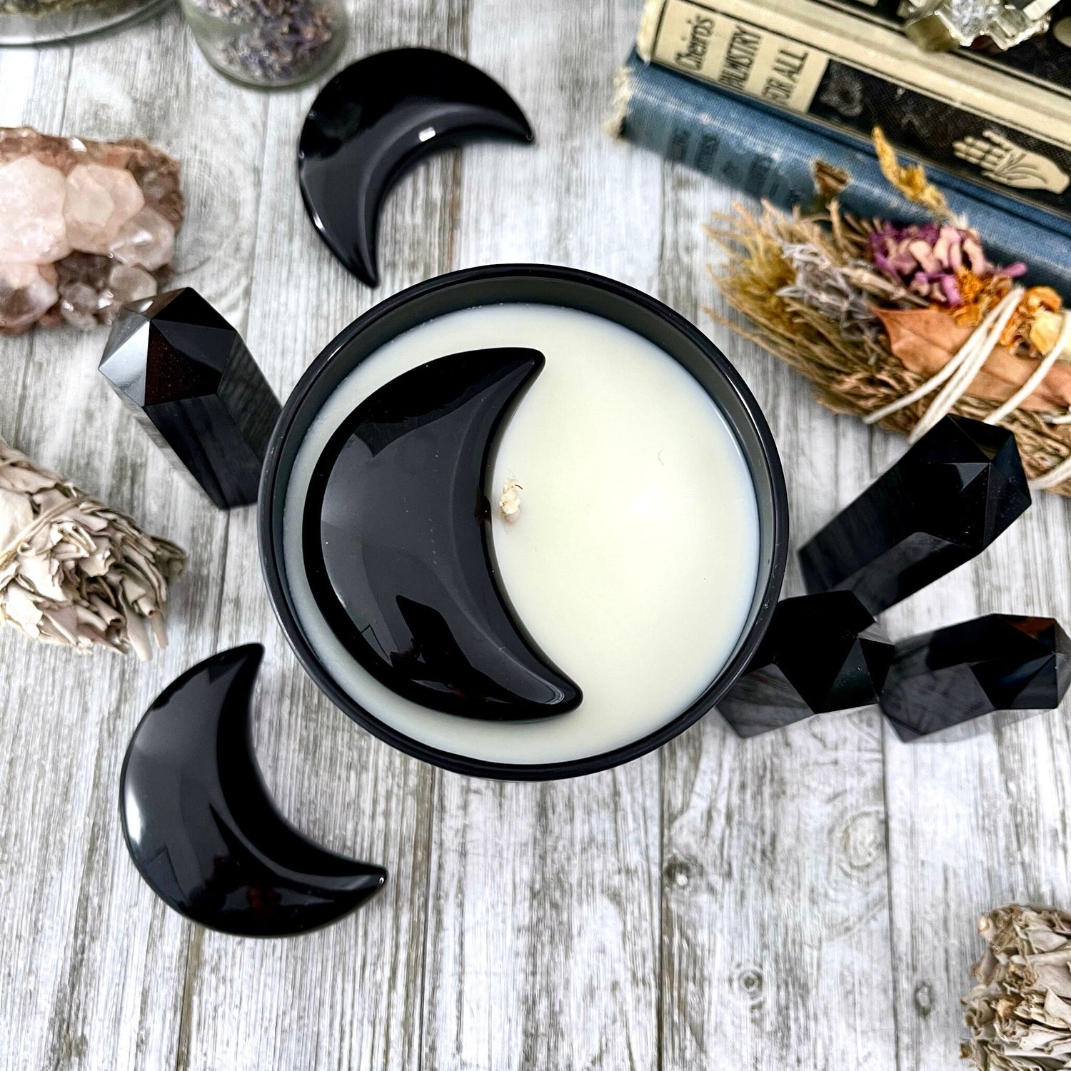 Magic Moon Candle with Black Obsidian - Moss & Moon Apothecary Crystal Infused Luxury Soy Candle