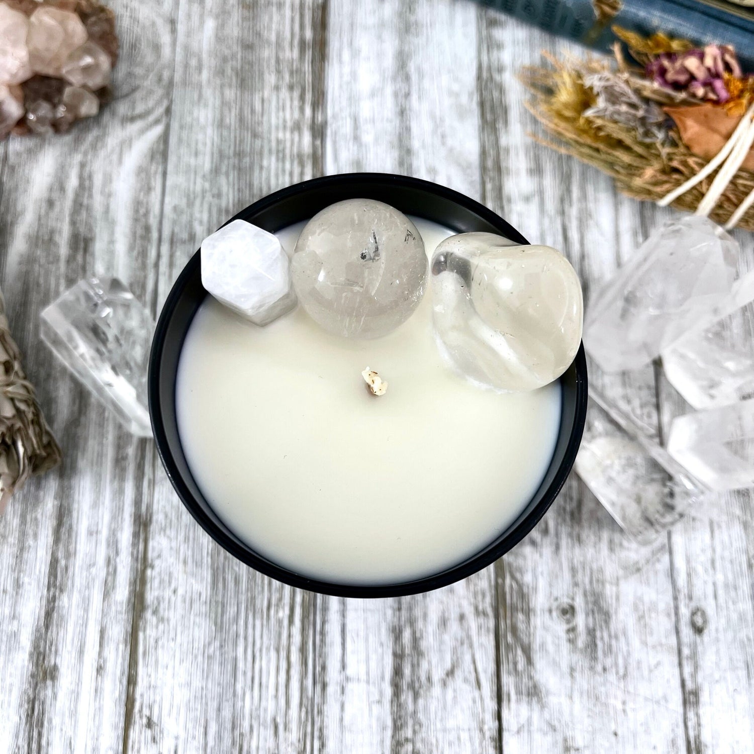 Coconut and Lime Candle with Clear Quartz - Moss & Moon Apothecary Crystal Infused Luxury Soy Candle