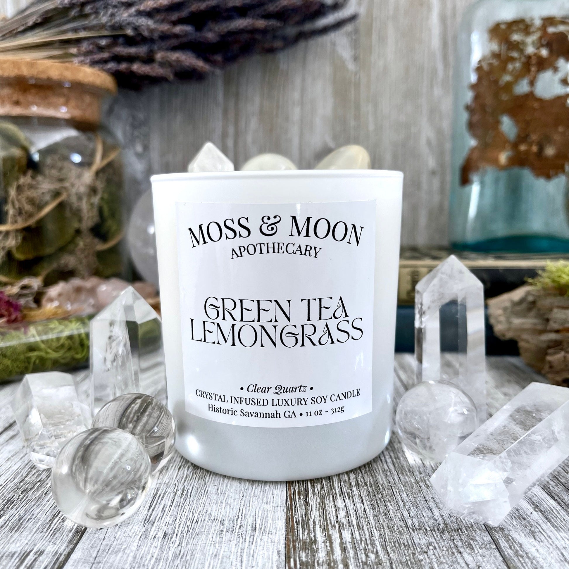 aromatherapy candle, Candles, Candles & Holders, clear quartz, Container Candles, crystal candle, Crystal Candles, crystal healing, eco-friendly candle, Etsy ID: 1480261705, Green Tea candle, handmade candle, Home & Living, Home Decor, Lemongrass Candle,