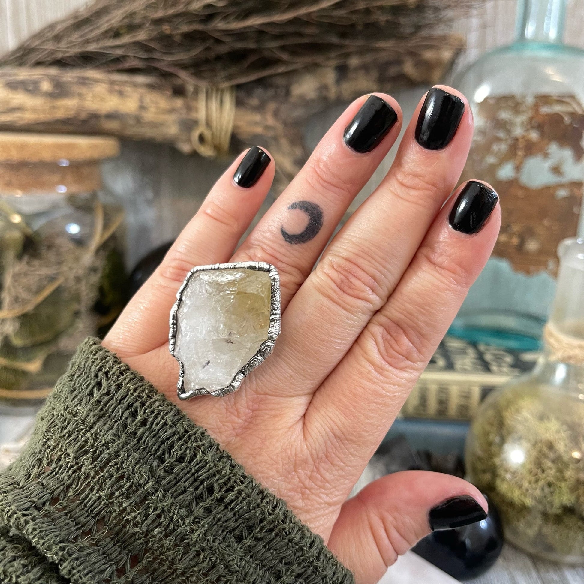 Size 8 Raw Citrine Crystal Point Ring Set in Fine Silver  / Foxlark Collection - One of a Kind.