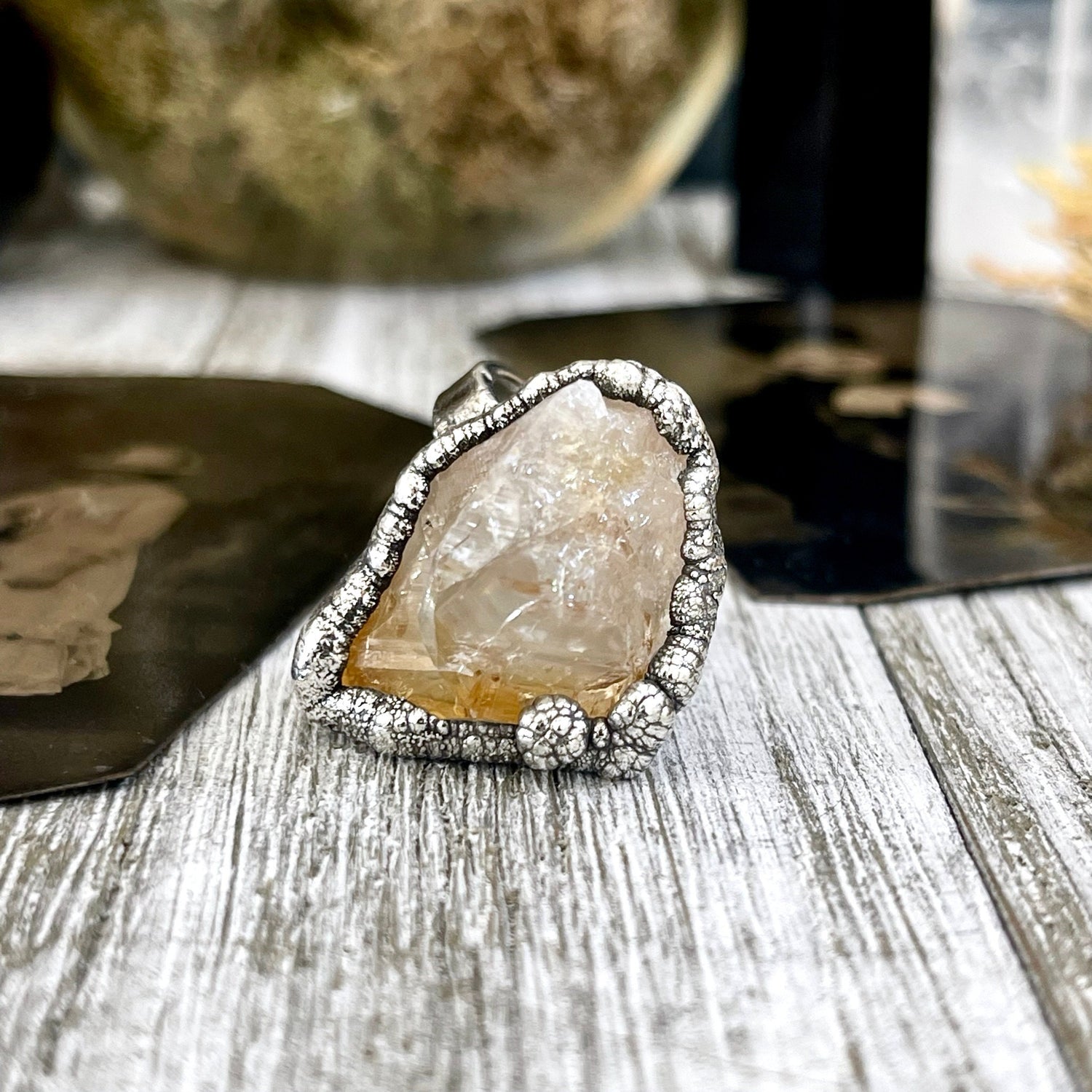 Size 5.5 Raw Citrine Crystal Point Ring Set in Fine Silver / Foxlark Collection - One of a Kind