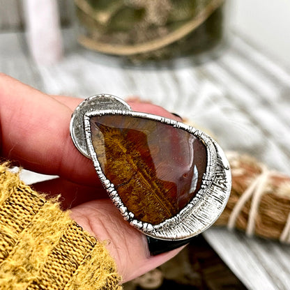 Size 7 Silver Natural Fancy Moss Agate Crystal Statement Ring / Foxlark Collection - One of a Kind.