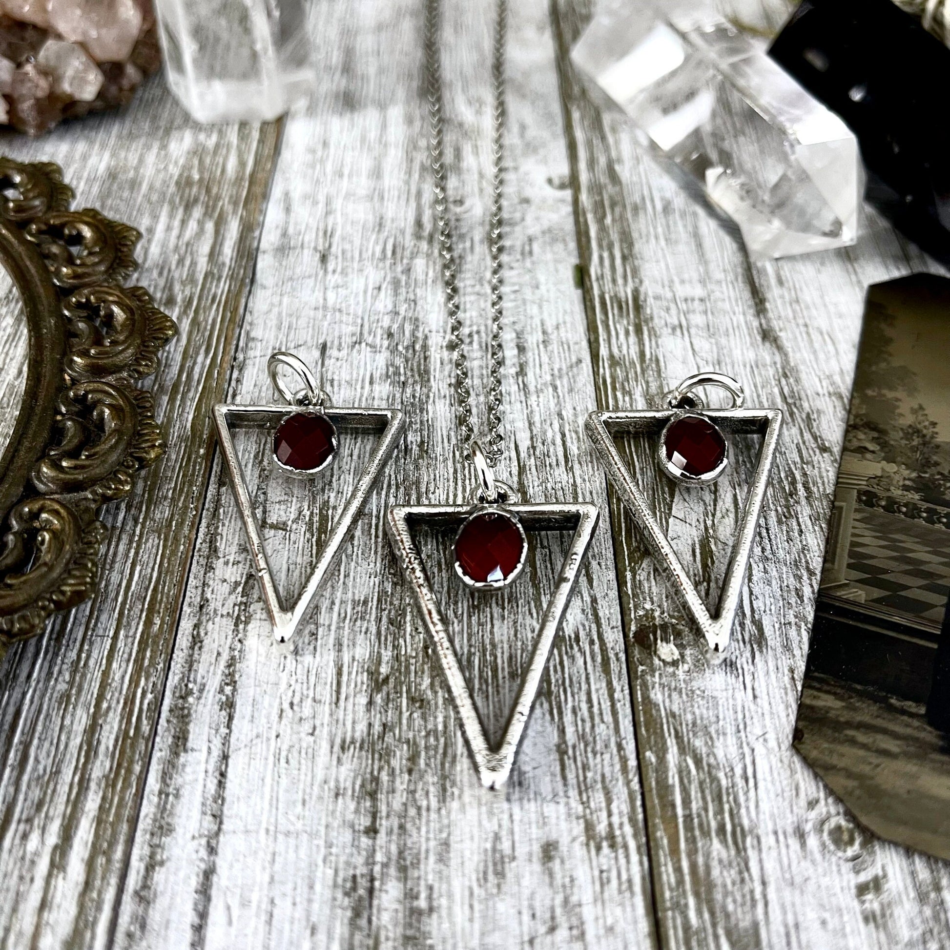 Triangular Carnelian Crystal Necklace Pendant in Fine Silver / Foxlark Collection - One of a Kind - Foxlark Crystal Jewelry