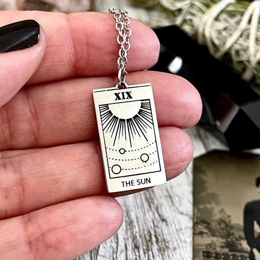 Tiny Talisman Collection - Sterling Silver The Sun Tarot Card Necklace 24x14mm  /.
