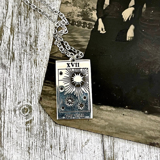 Tiny Talisman Collection - Sterling Silver The Star Tarot Card Necklace 24x14mm  /.
