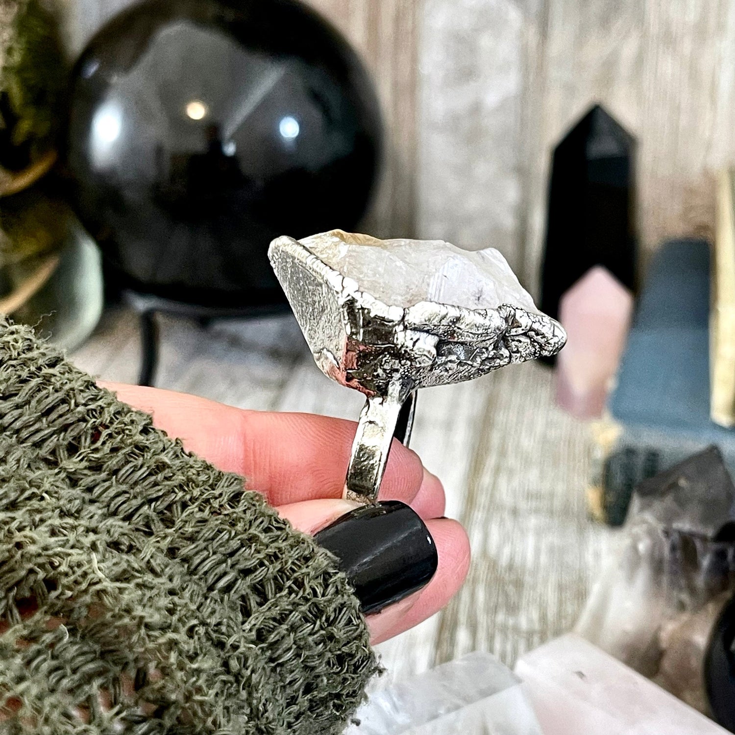 Size 8 Raw Citrine Crystal Point Ring Set in Fine Silver / Foxlark Collection - One of a Kind